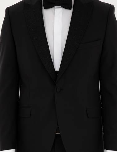Siyah Ex. Slim Fit Yelekli Smokin