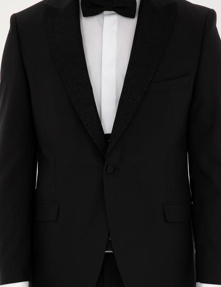 Siyah Ex. Slim Fit Yelekli Smokin - 50297413014