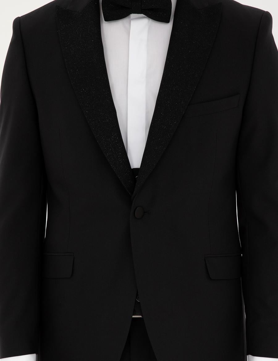 Siyah Ex. Slim Fit Yelekli Smokin