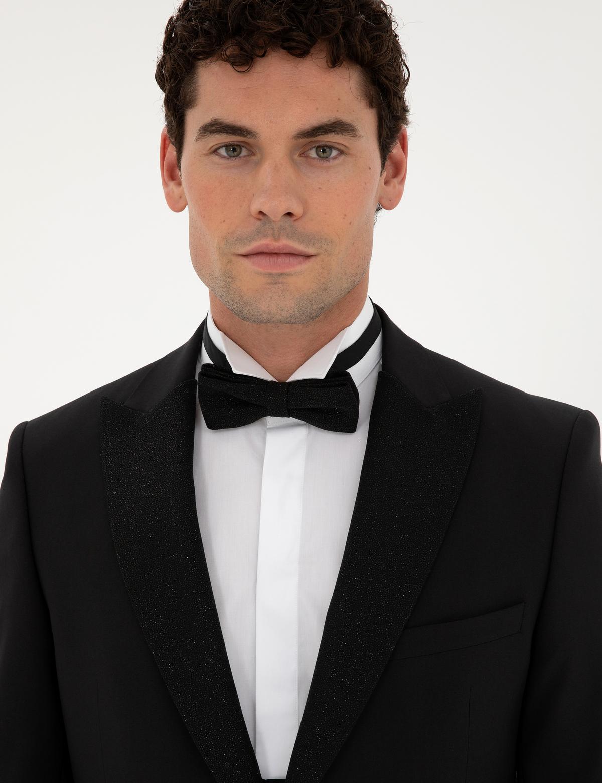 Siyah Ex. Slim Fit Yelekli Smokin - 50297413014