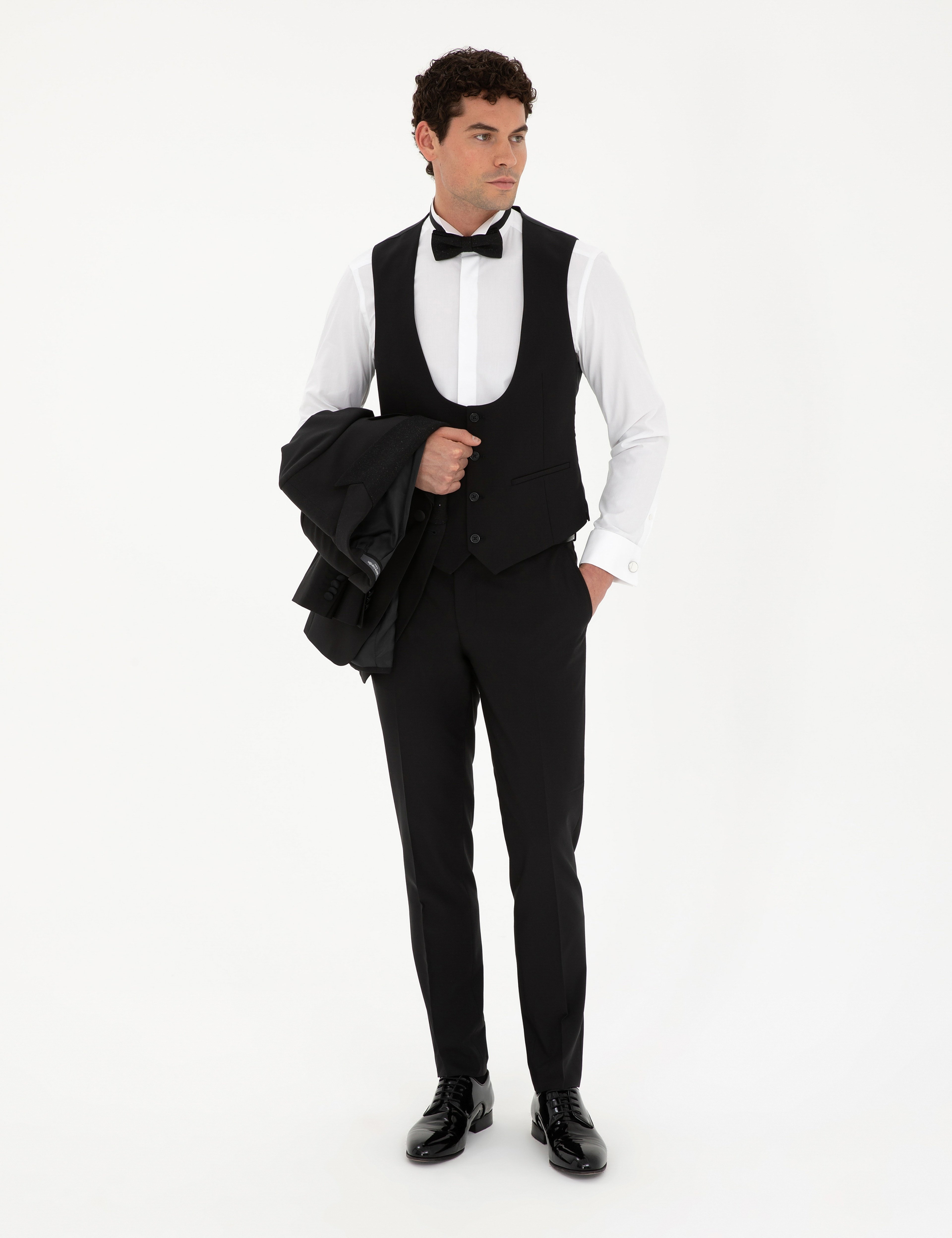 Siyah Ex. Slim Fit Yelekli Smokin