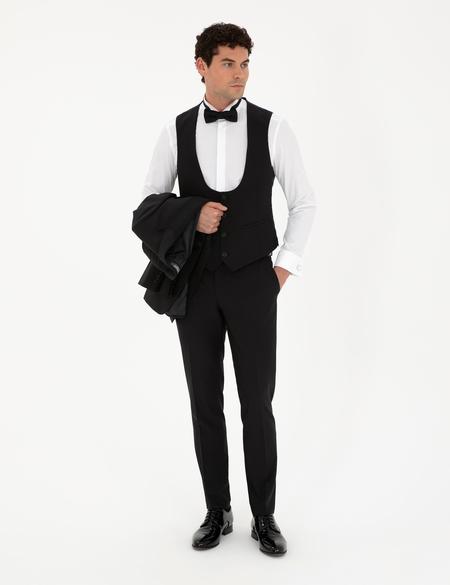 Siyah Ex. Slim Fit Yelekli Smokin - 50297413014