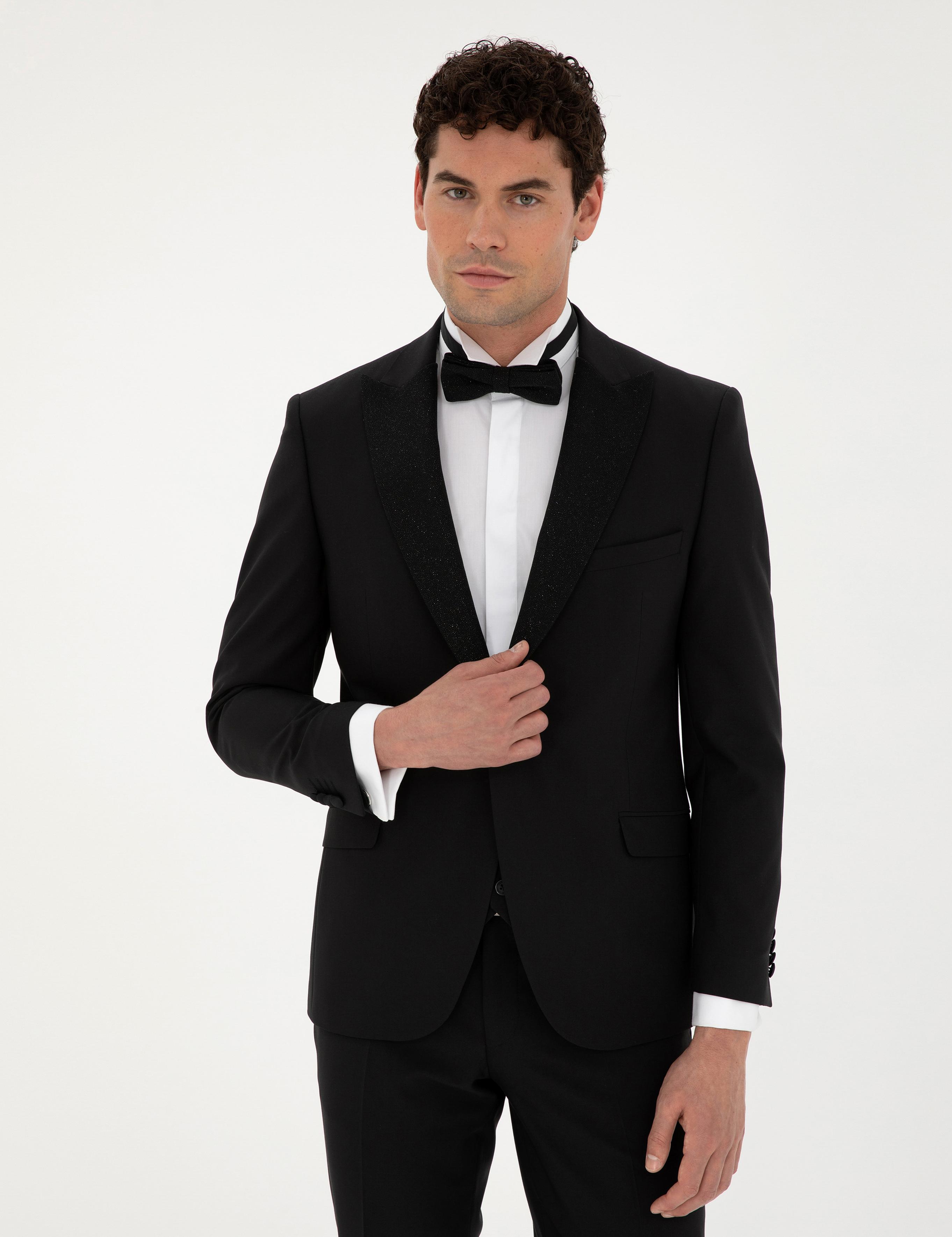 Siyah Ex. Slim Fit Yelekli Smokin