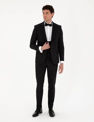 Siyah Ex. Slim Fit Yelekli Smokin
