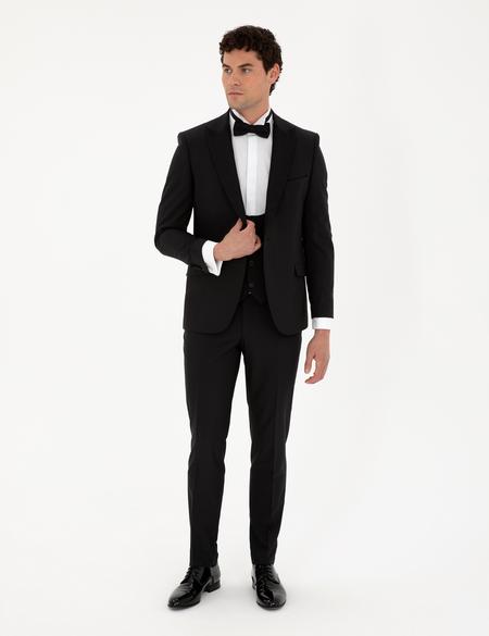 Siyah Ex. Slim Fit Yelekli Smokin - 50297413014