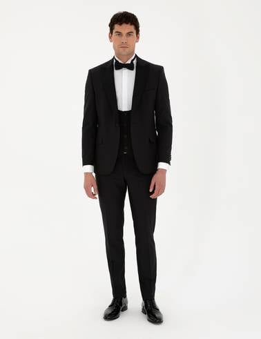 Siyah Ex. Slim Fit Yelekli Smokin