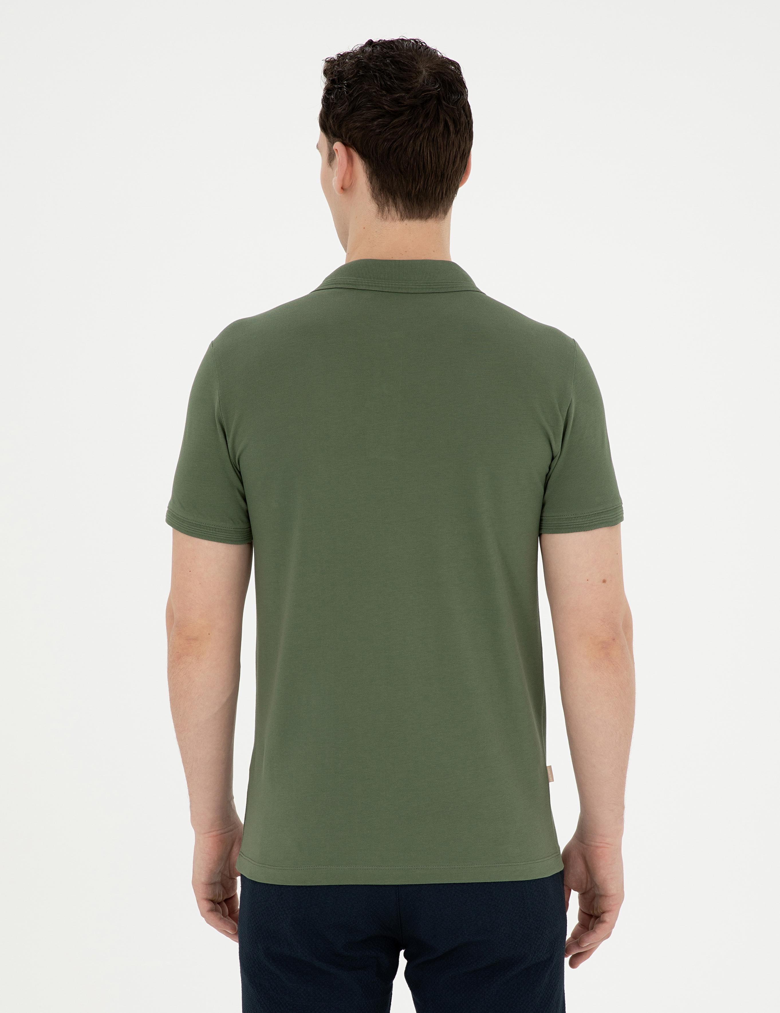 Haki Slim Fit %100 Pamuk Polo Yaka Basic Tişört