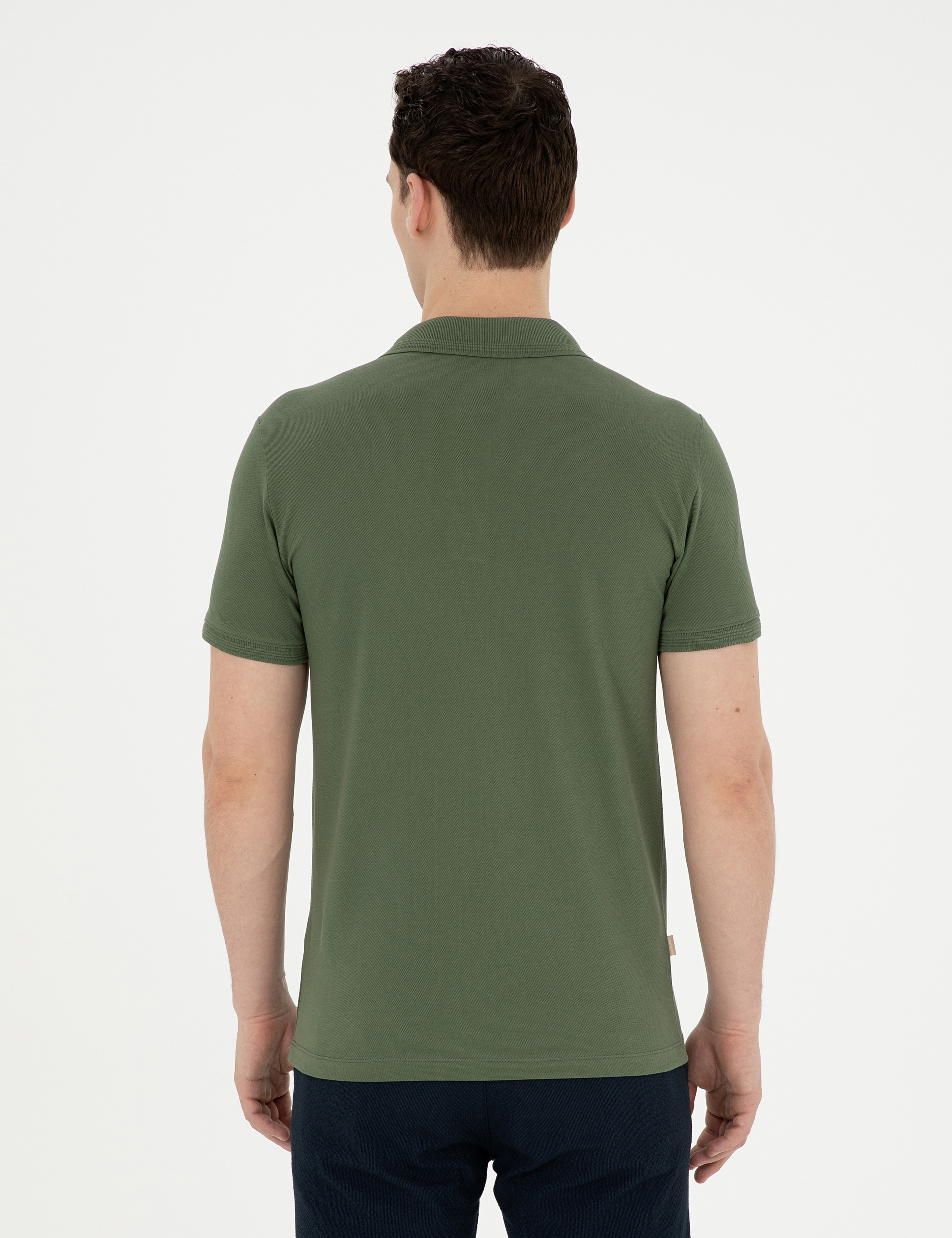Haki Slim Fit %100 Pamuk Polo Yaka Basic Tişört - Image 5