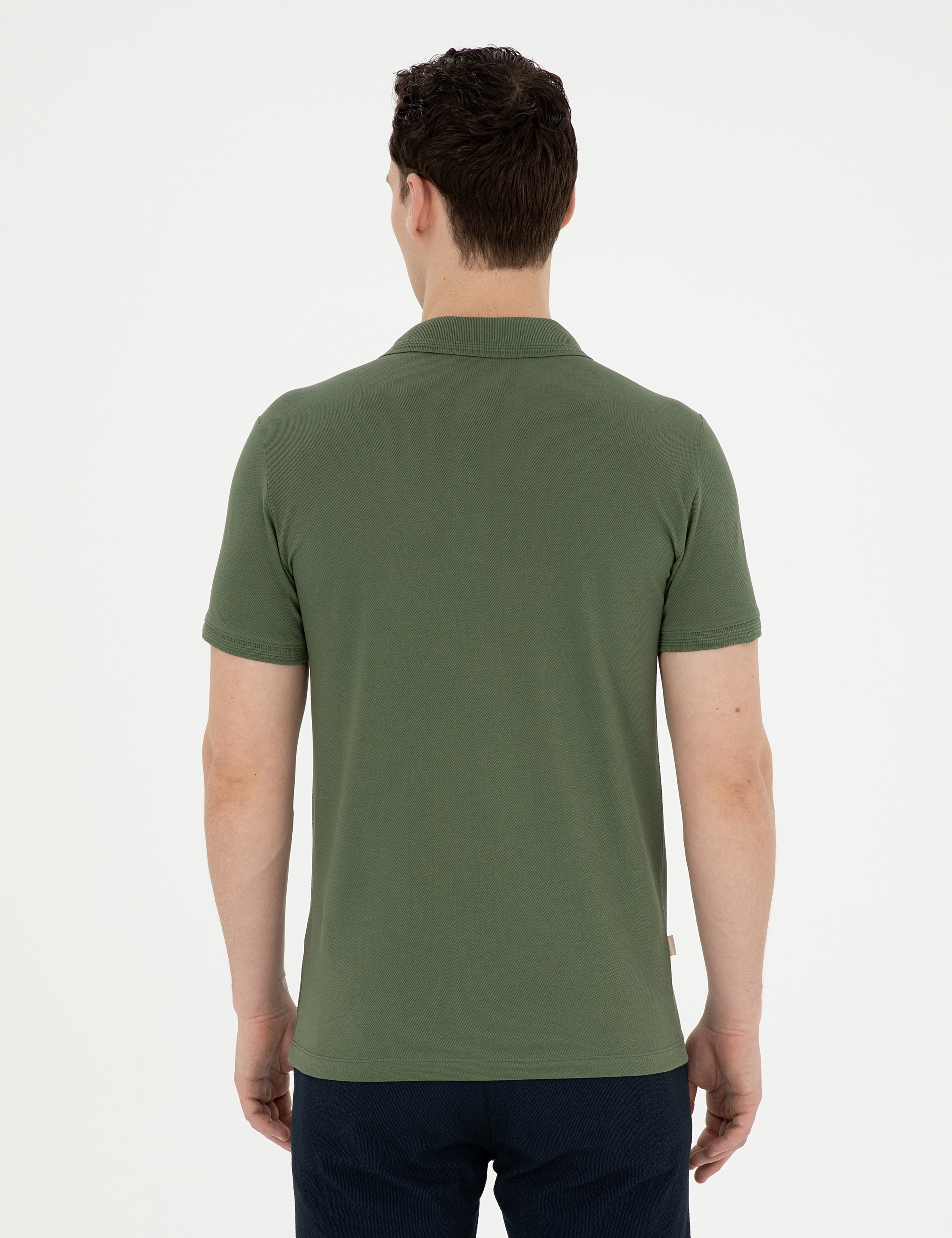 Haki Slim Fit %100 Pamuk Polo Yaka Basic Tişört