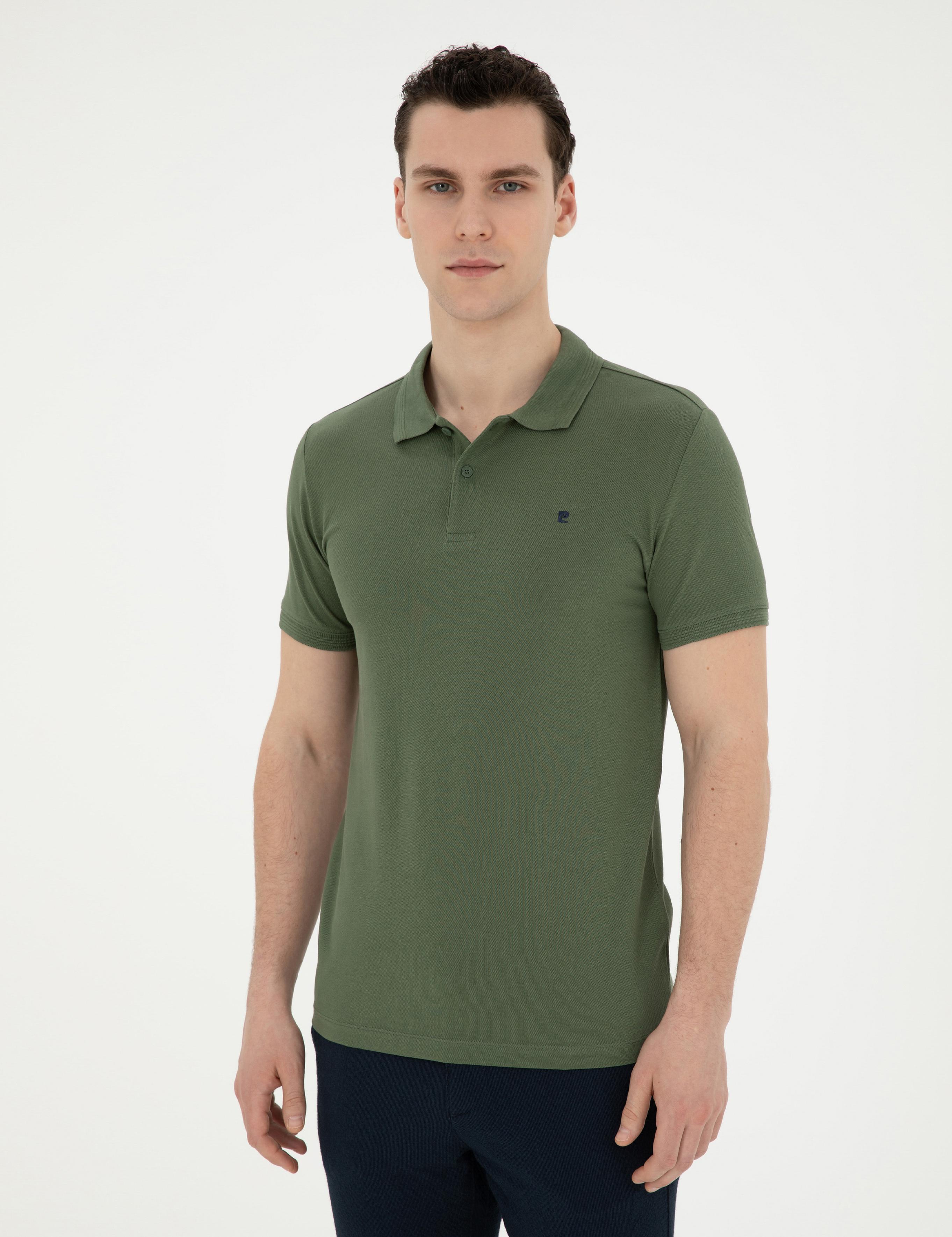 Haki Slim Fit %100 Pamuk Polo Yaka Basic Tişört
