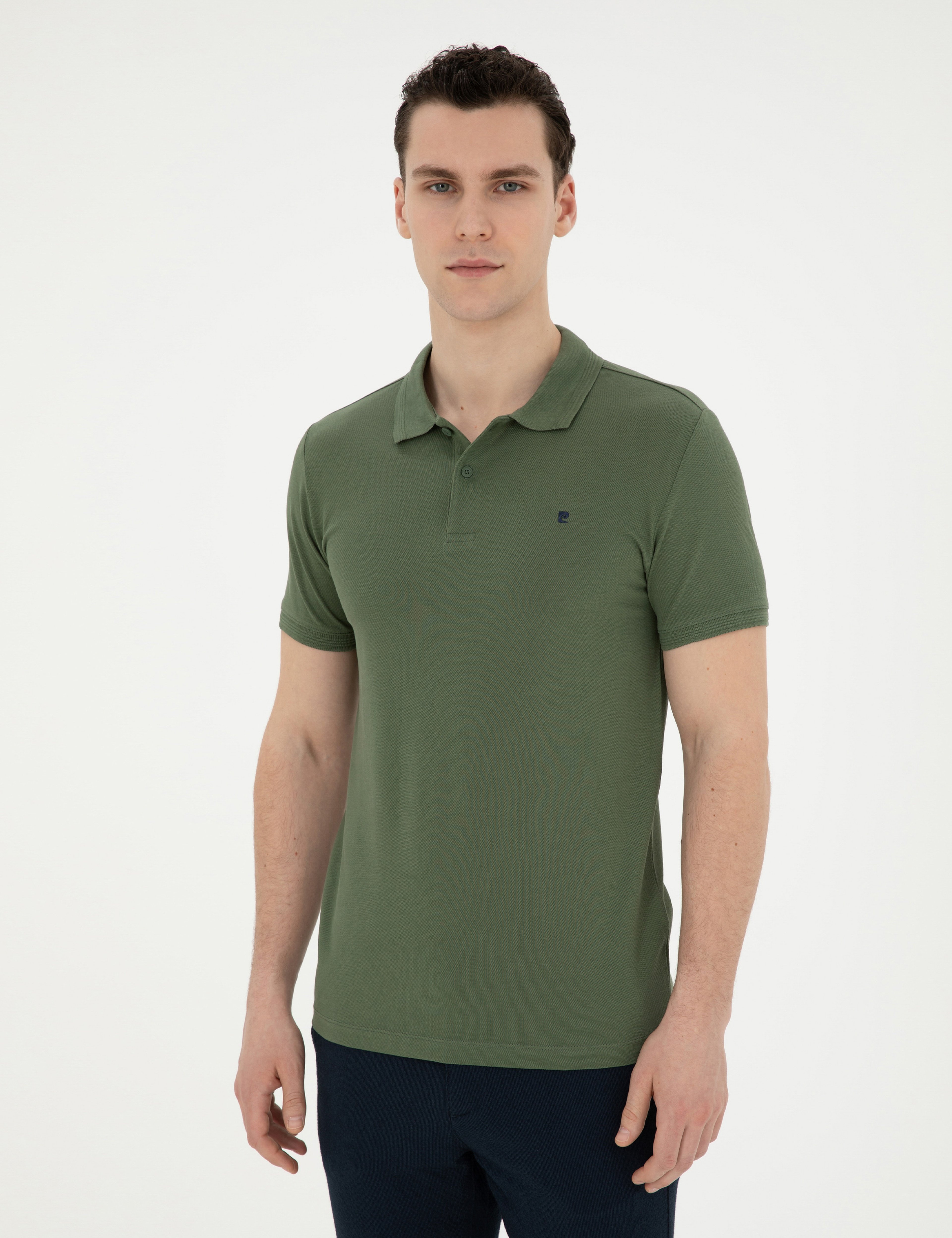 Haki Slim Fit %100 Pamuk Polo Yaka Basic Tişört - Image 3