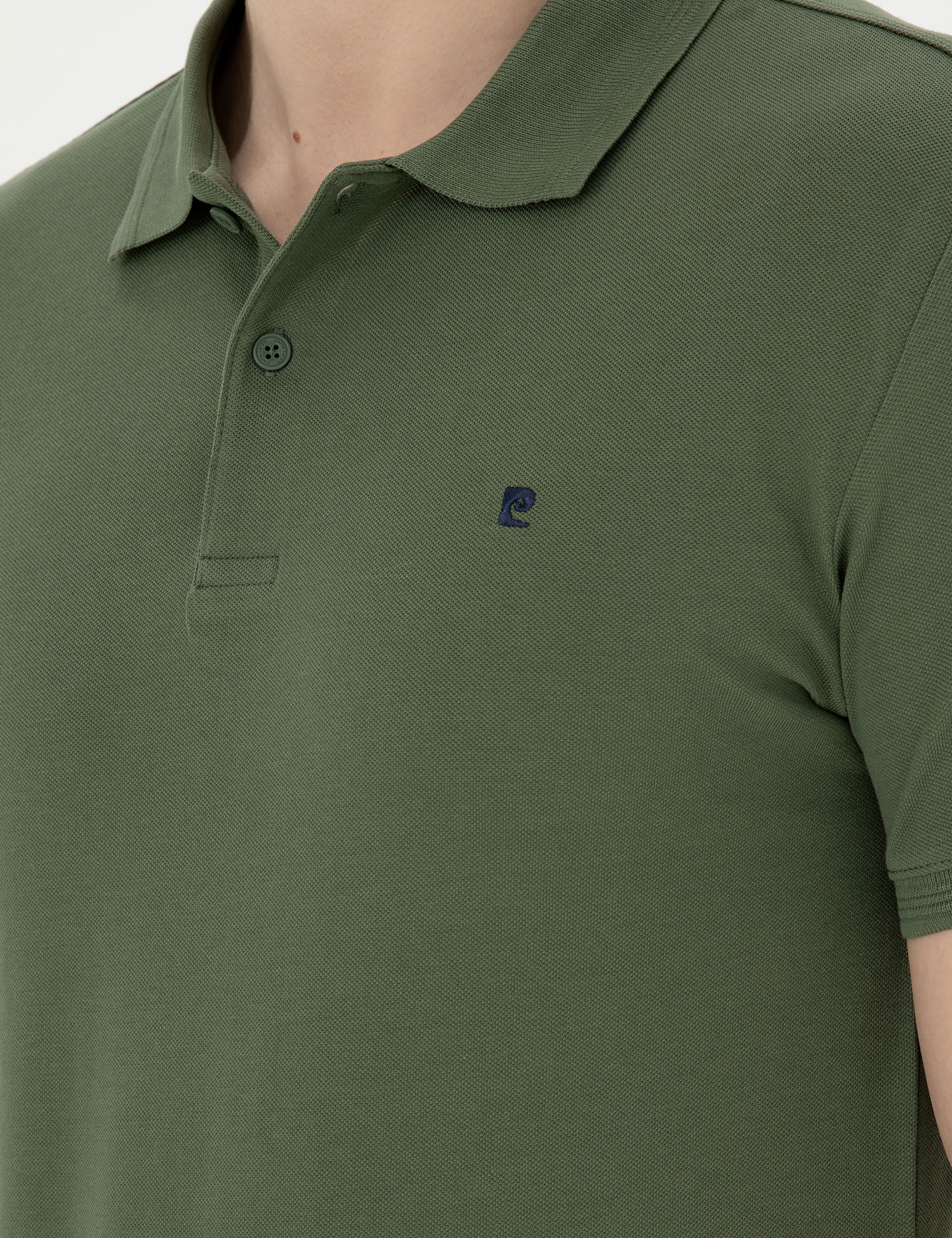 Haki Slim Fit %100 Pamuk Polo Yaka Basic Tişört - Image 7
