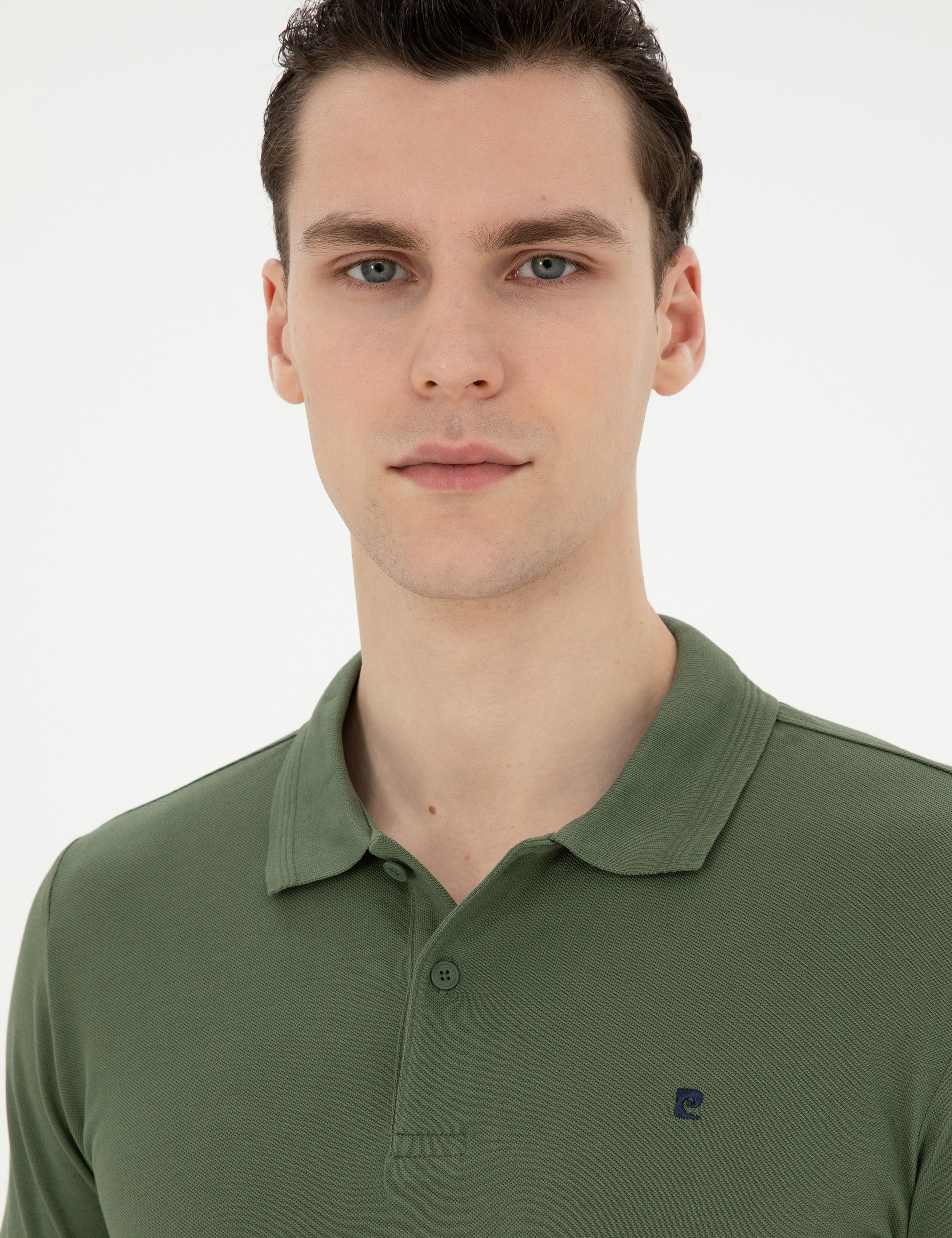 Haki Slim Fit %100 Pamuk Polo Yaka Basic Tişört - Image 2