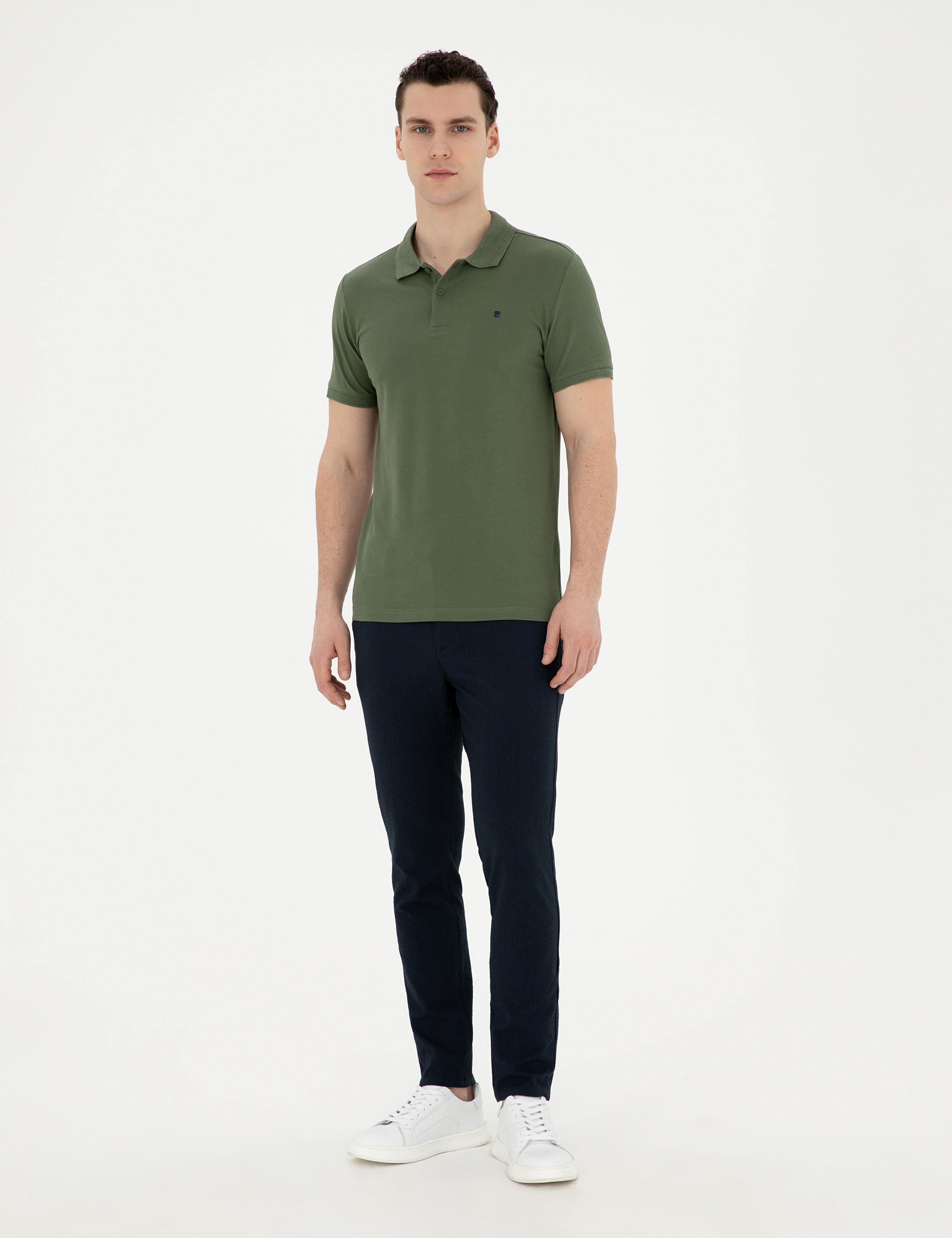 Haki Slim Fit %100 Pamuk Polo Yaka Basic Tişört