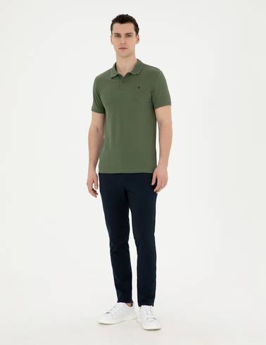Haki Slim Fit %100 Pamuk Polo Yaka Basic Tişört