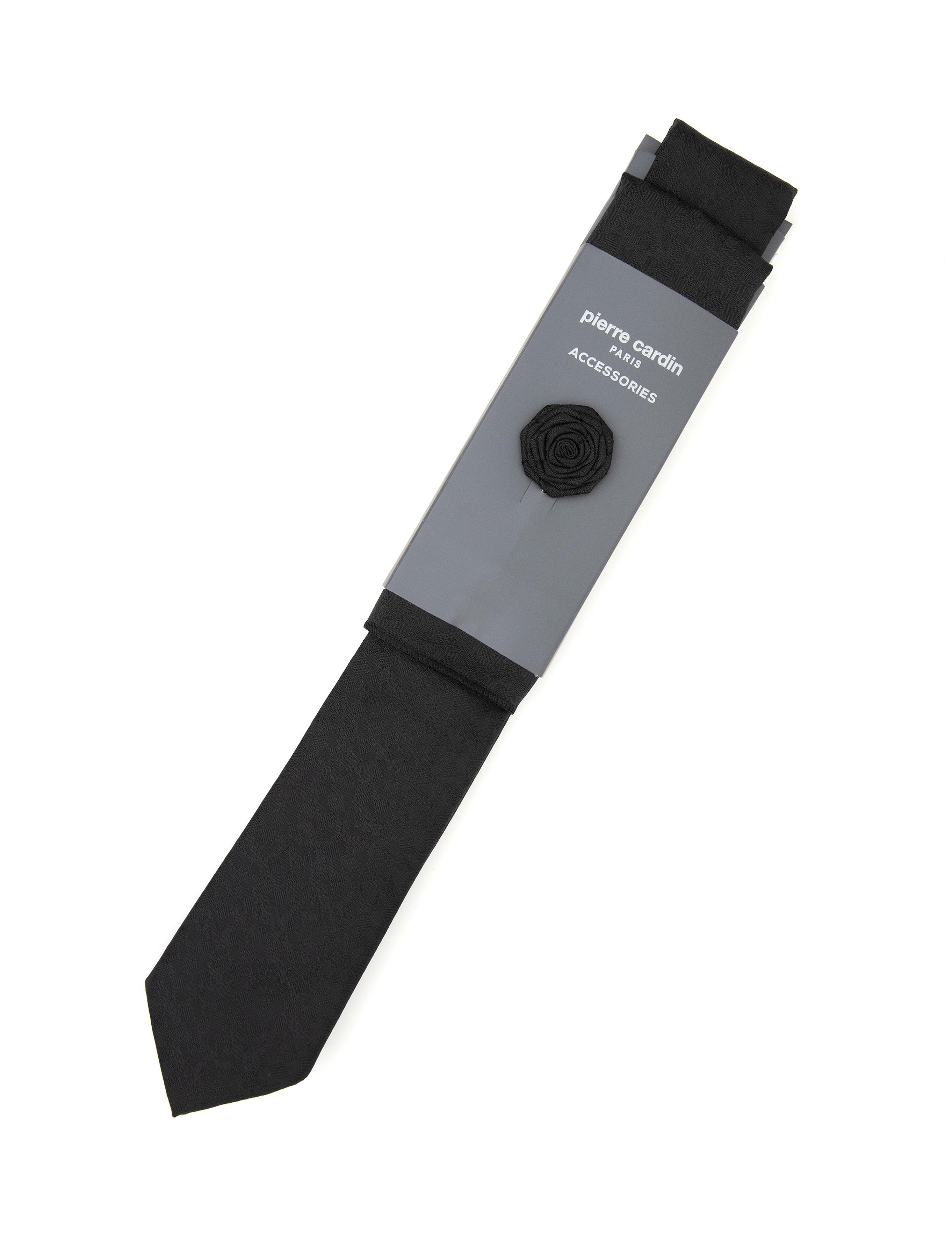 Siyah 3'lü Kravat-Mendil-Kravat İğnesi Set