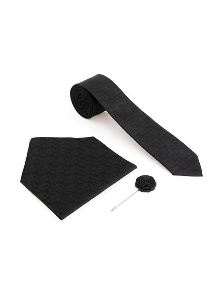Siyah 3'lü Kravat-Mendil-Kravat İğnesi Set - 50298133001