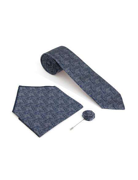 Mavi 3'lü Kravat-Mendil-Kravat İğnesi Set - 50298135001