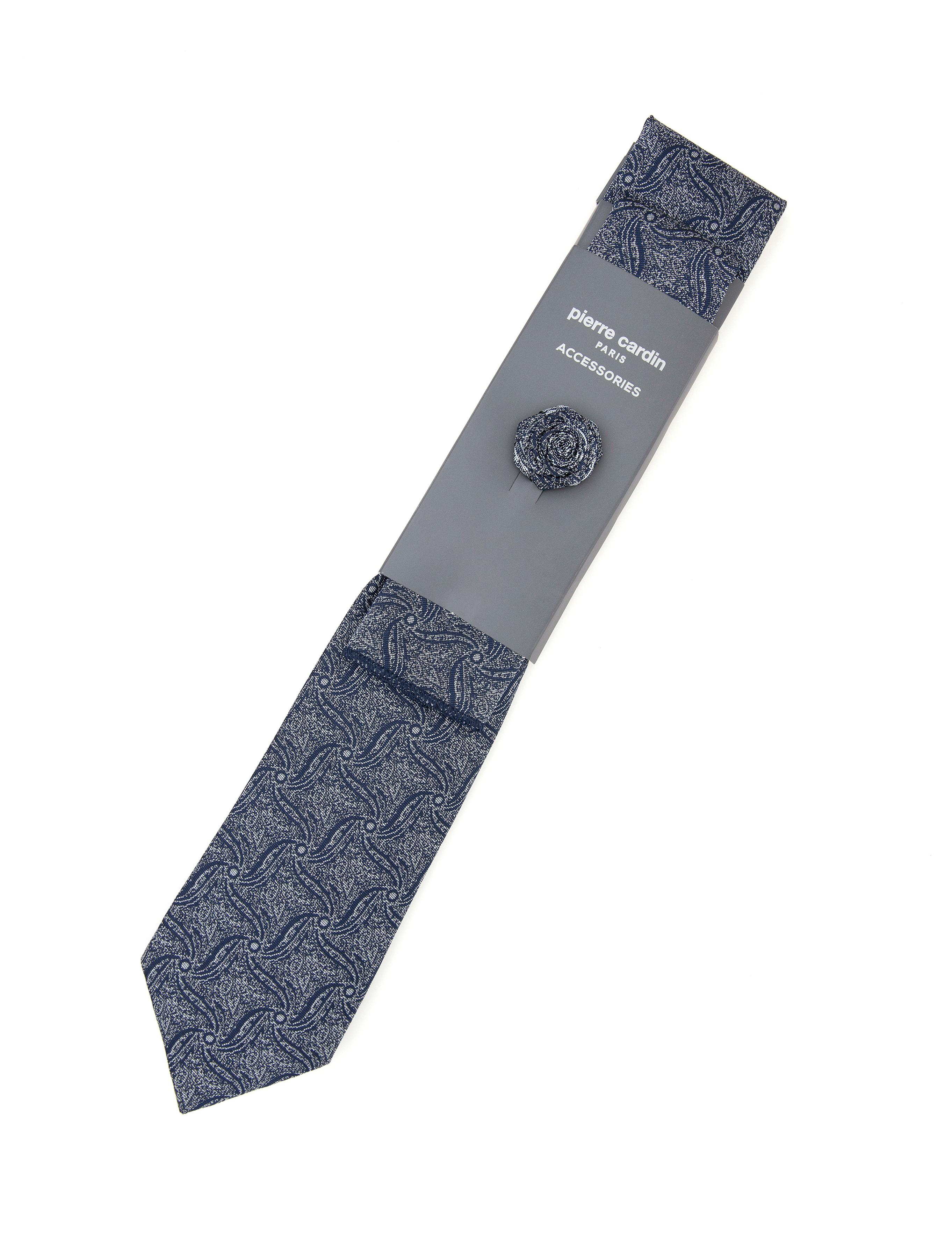 Mavi 3'lü Kravat-Mendil-Kravat İğnesi Set