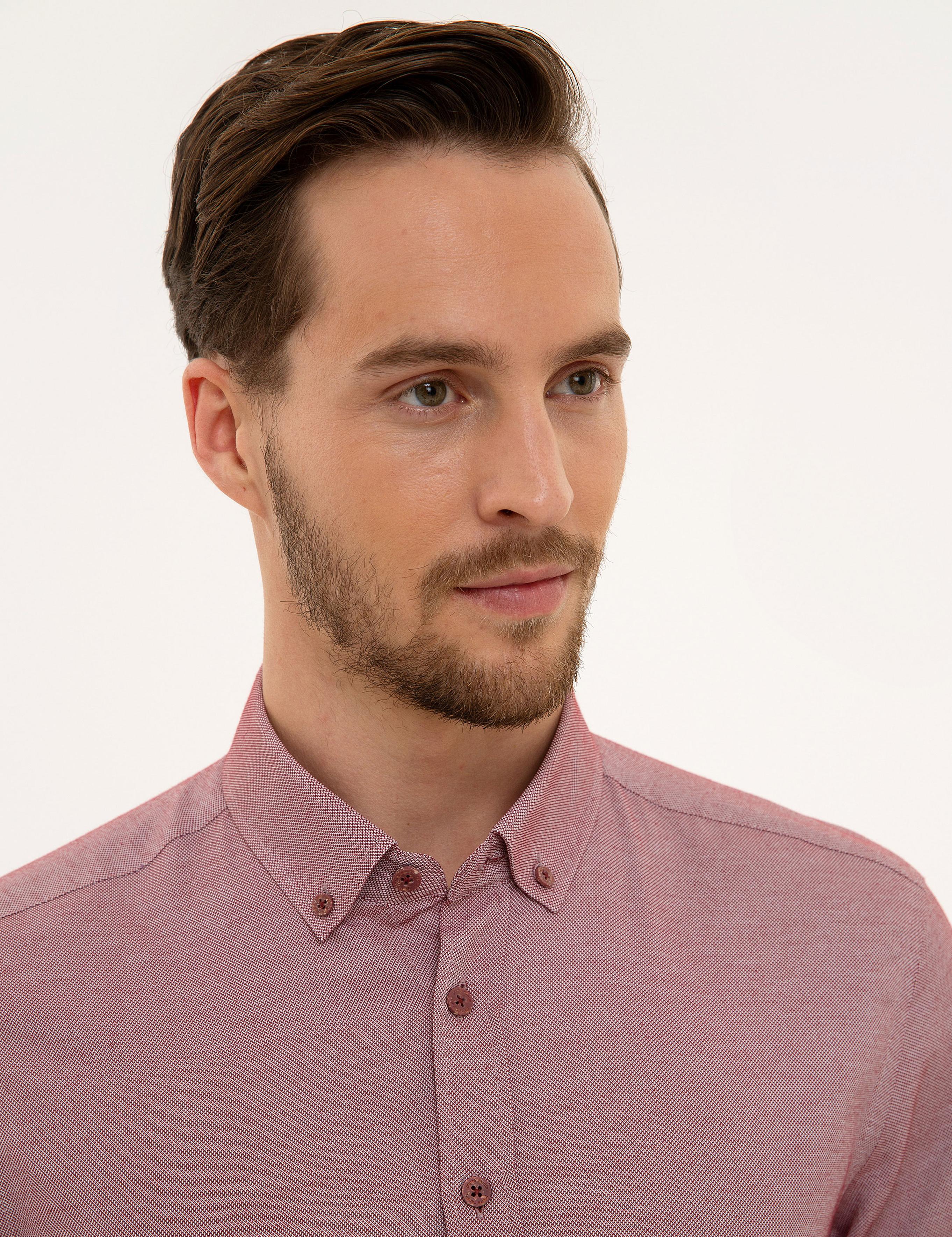 Bordo Slim Fit Oxford Gömlek