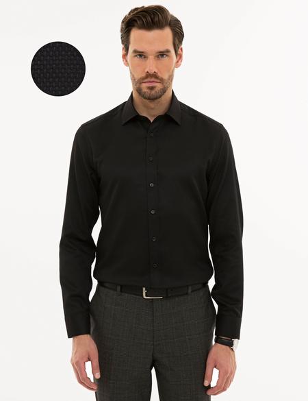 Siyah Slim Fit Armürlü Gömlek - 50233547026