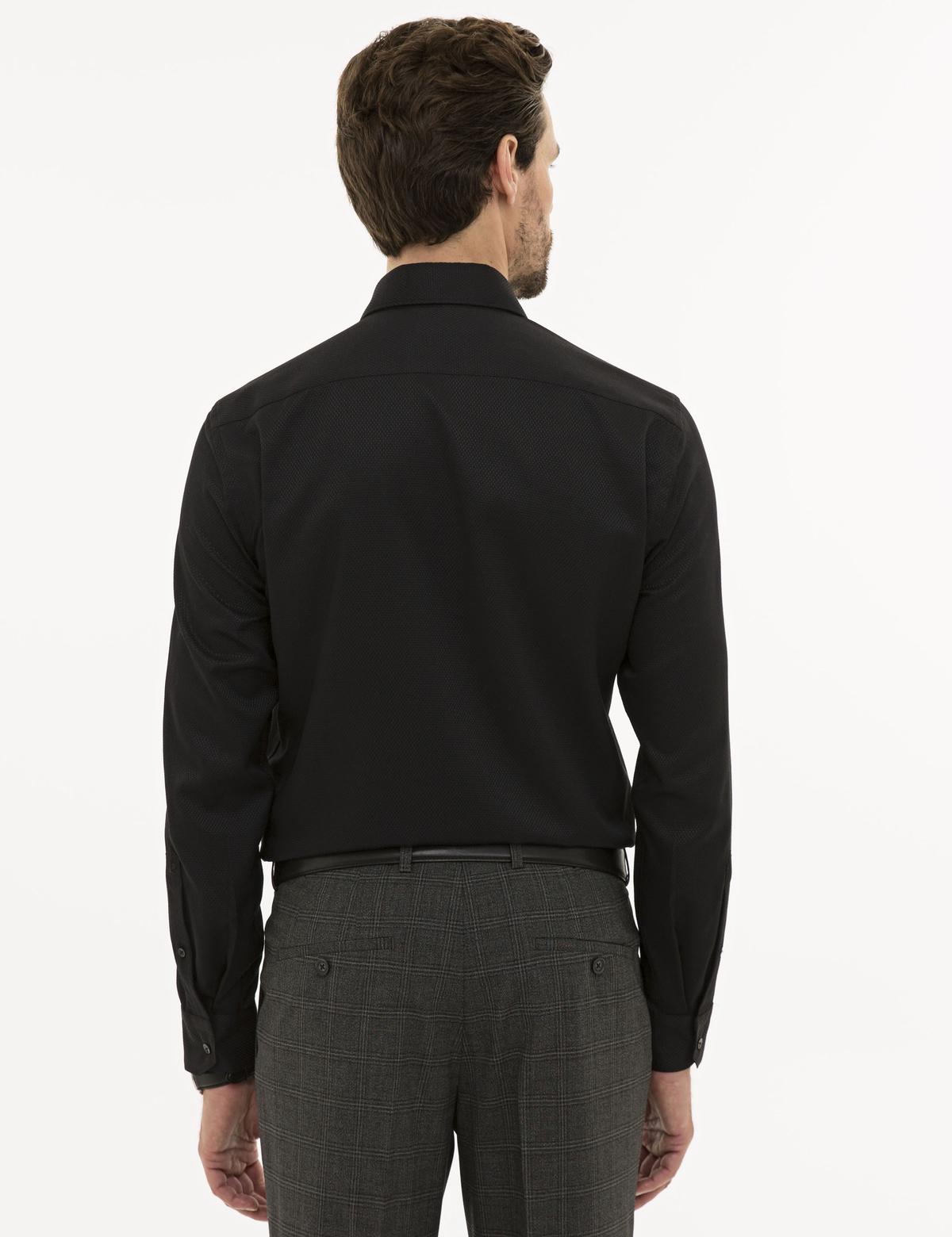 Siyah Slim Fit Armürlü Gömlek - 50233547026