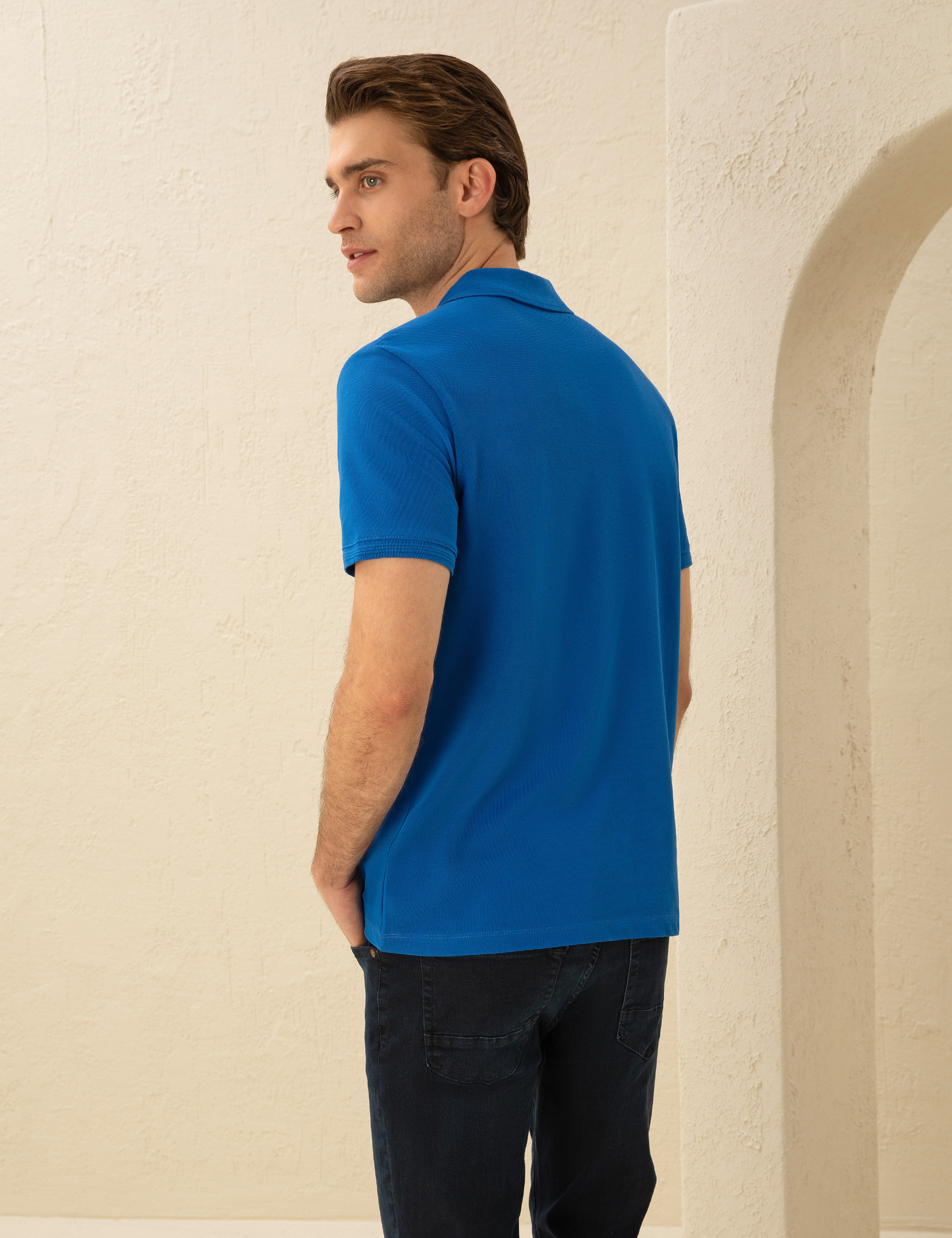 Sax Slim Fit %100 Pamuk Düğmeli Polo Yaka Basic Tişört - Image 5