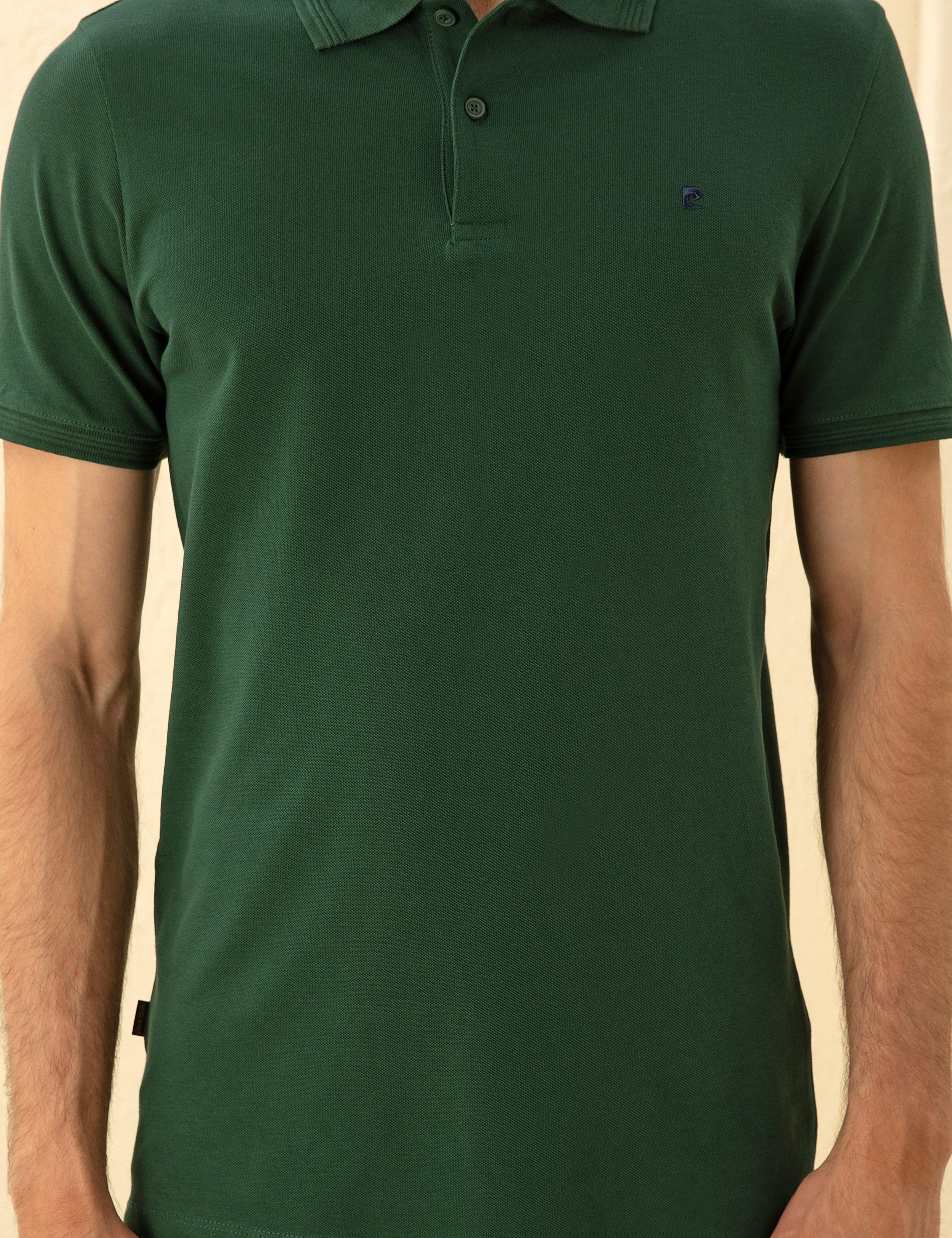 Koyu Yeşil Slim Fit %100 Pamuk Düğmeli Polo Yaka Basic Tişört