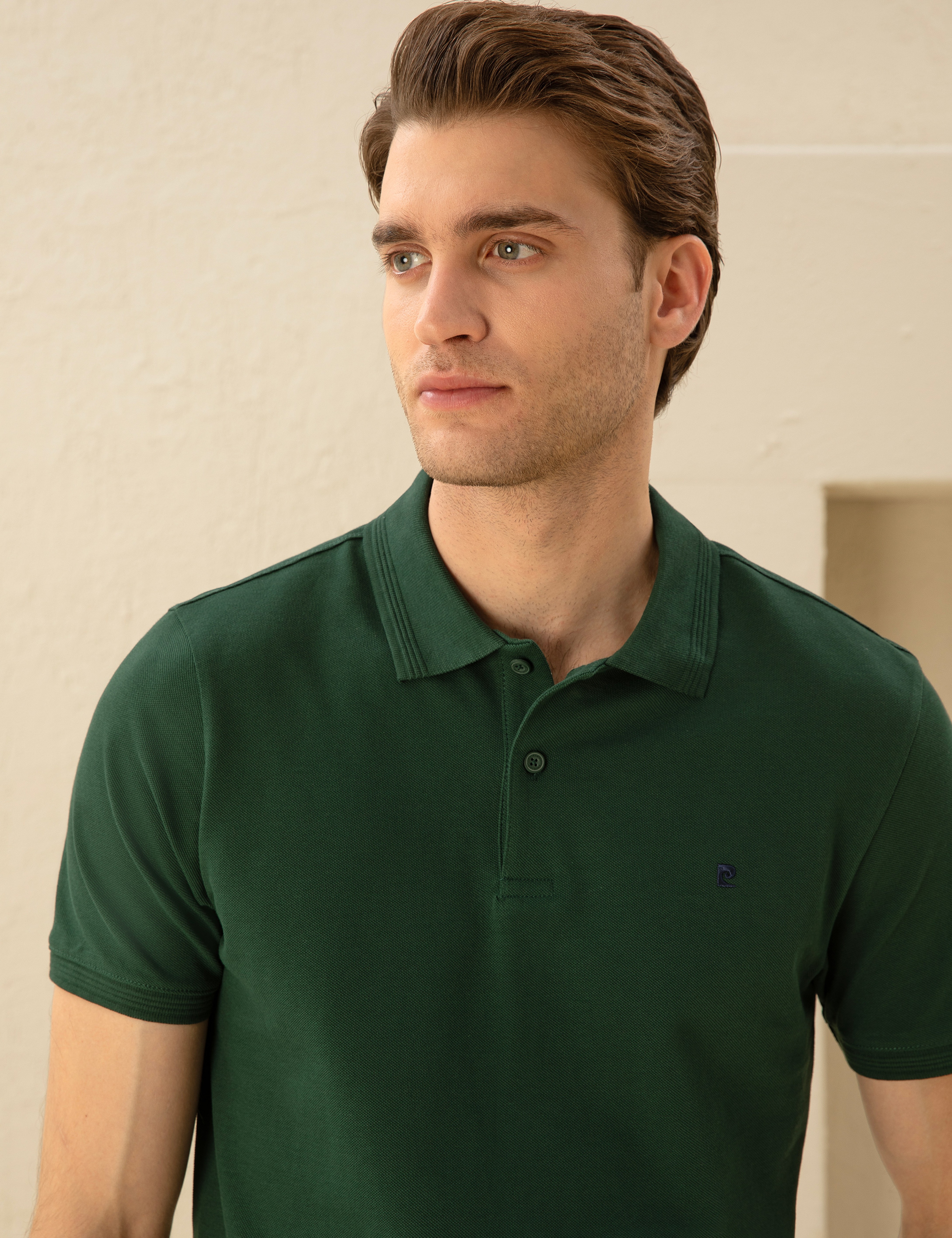 Koyu Yeşil Slim Fit %100 Pamuk Düğmeli Polo Yaka Basic Tişört - Image 2