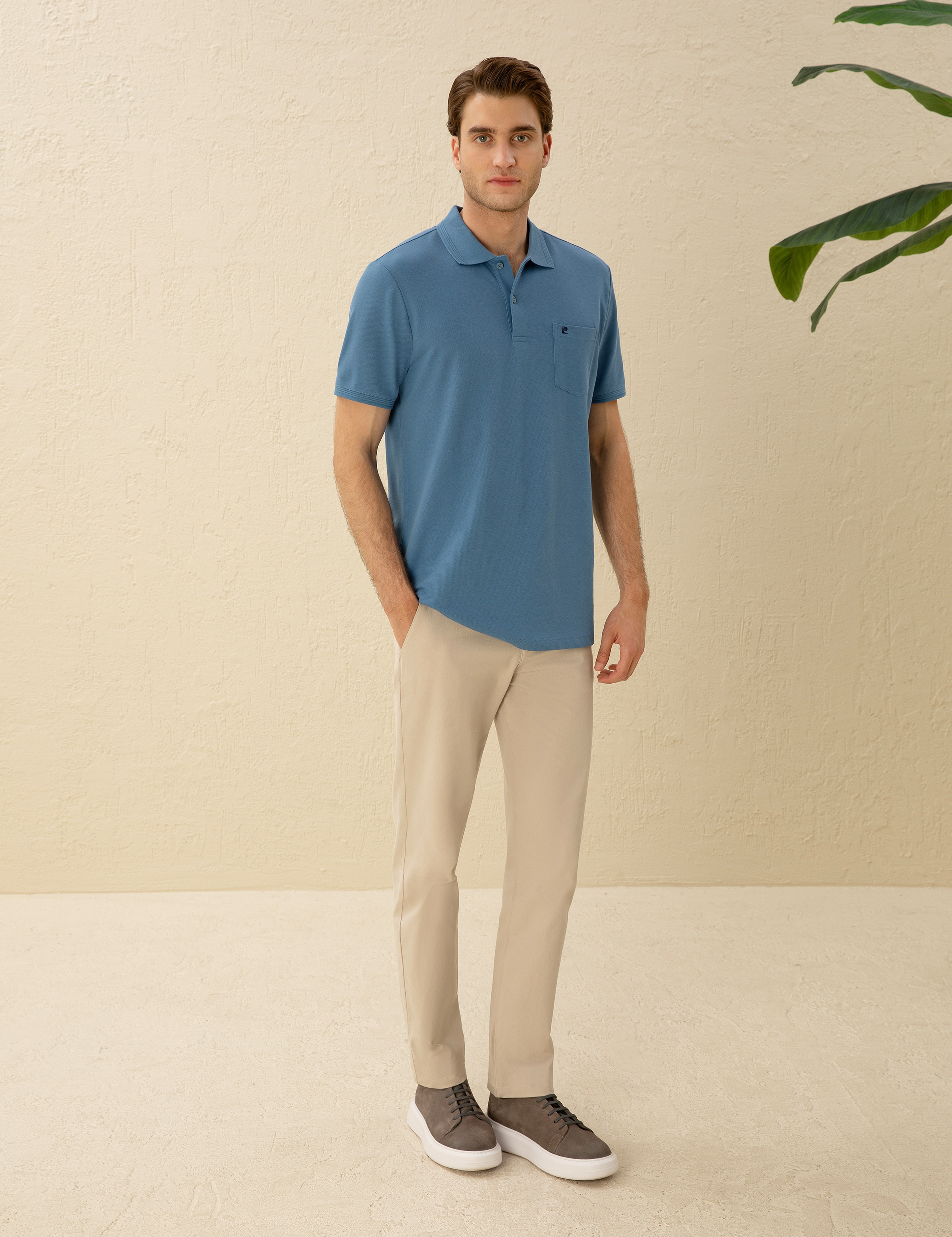 Koyu Mavi Regular Fit %100 Pamuk Cepli Düğmeli Polo Yaka Basic Tişört - Image 4