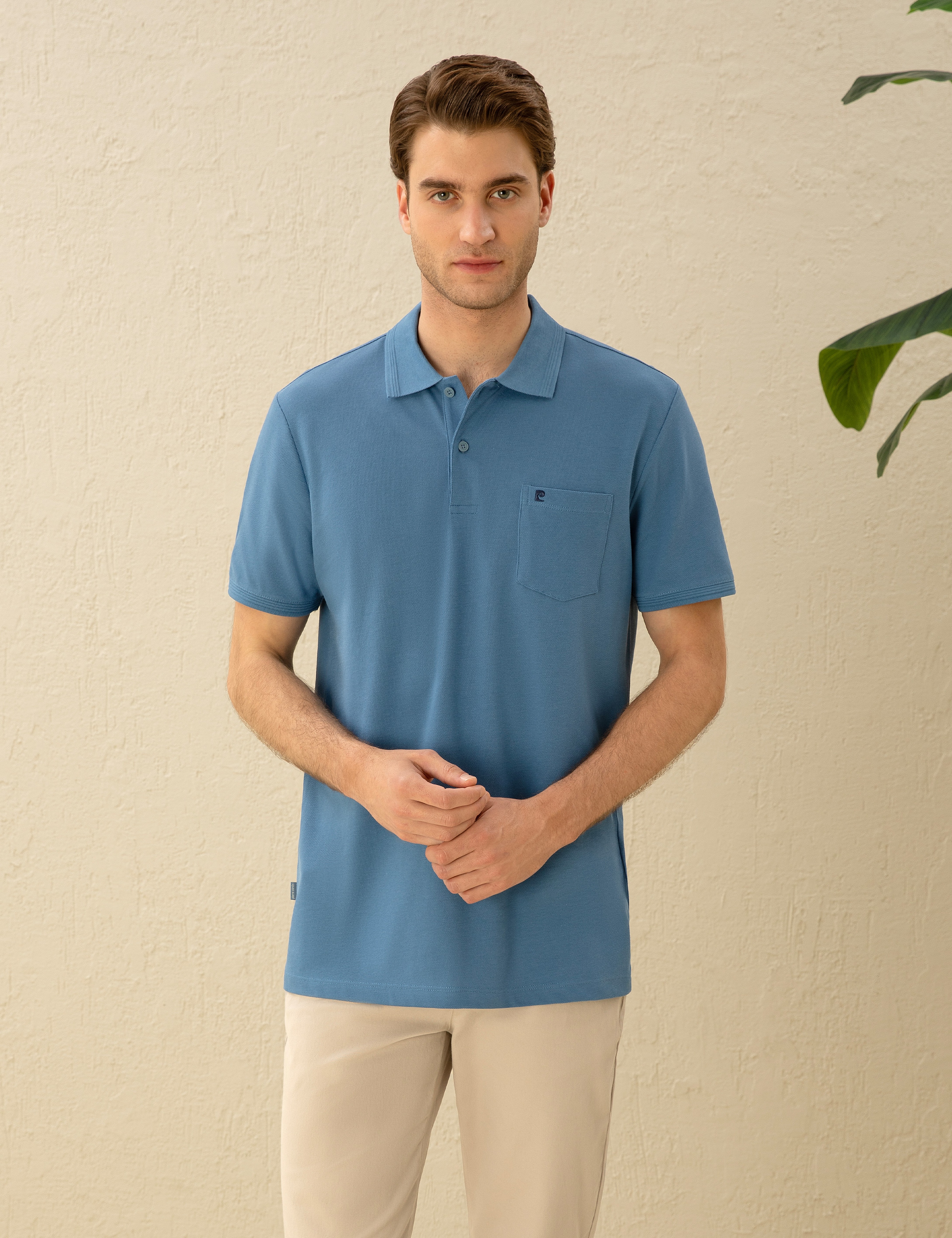 Koyu Mavi Regular Fit %100 Pamuk Cepli Düğmeli Polo Yaka Basic Tişört