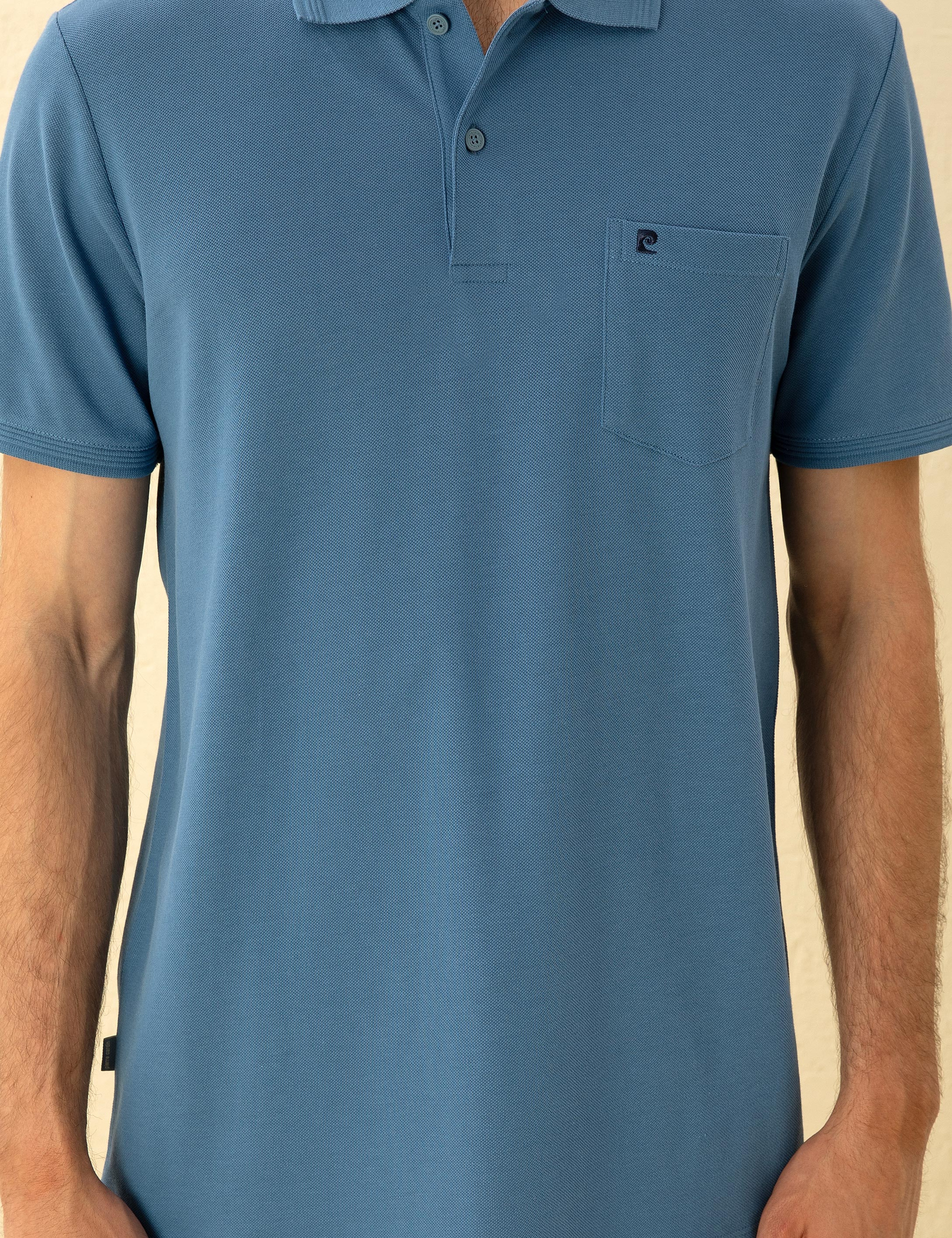 Koyu Mavi Regular Fit %100 Pamuk Cepli Düğmeli Polo Yaka Basic Tişört