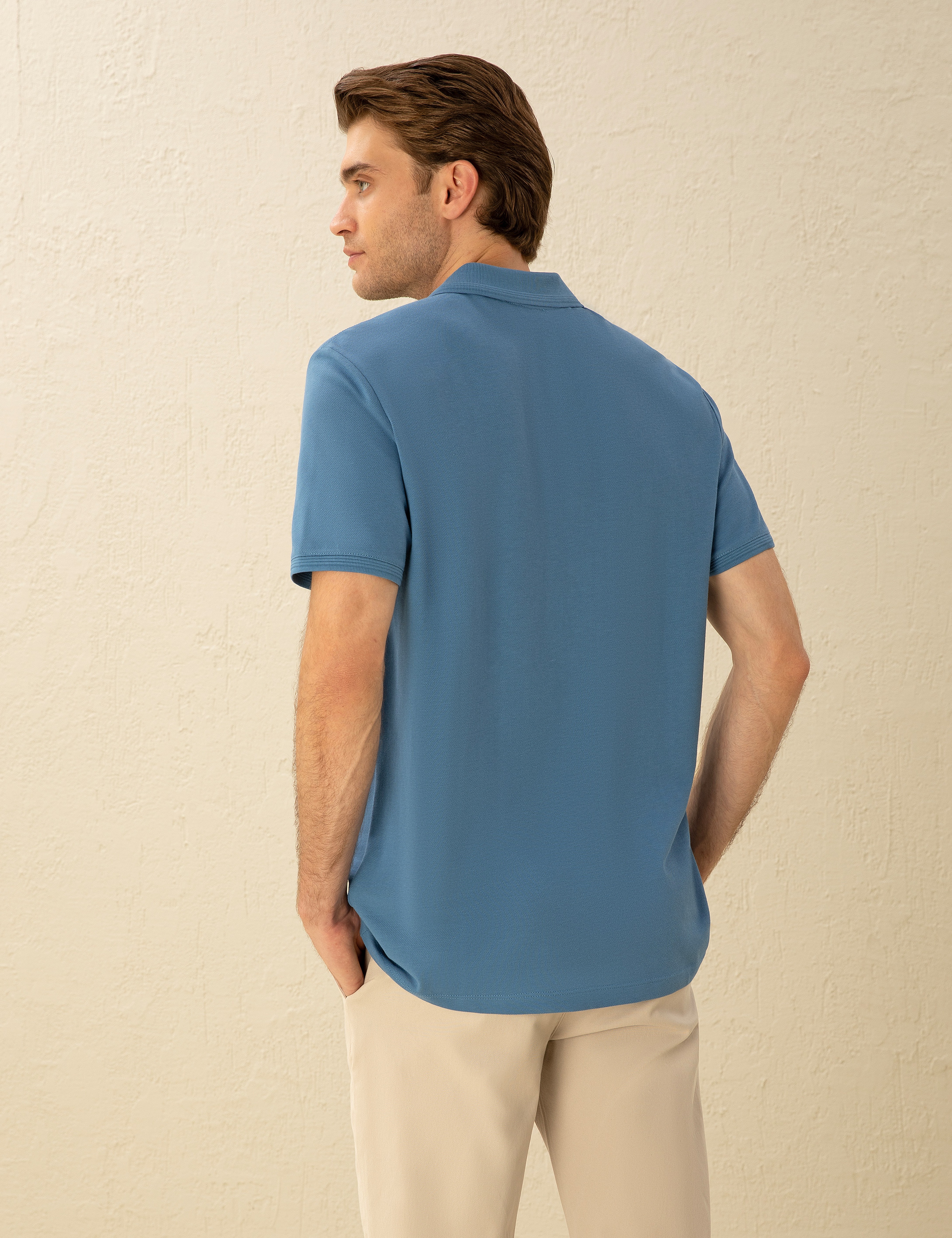Koyu Mavi Regular Fit %100 Pamuk Cepli Düğmeli Polo Yaka Basic Tişört