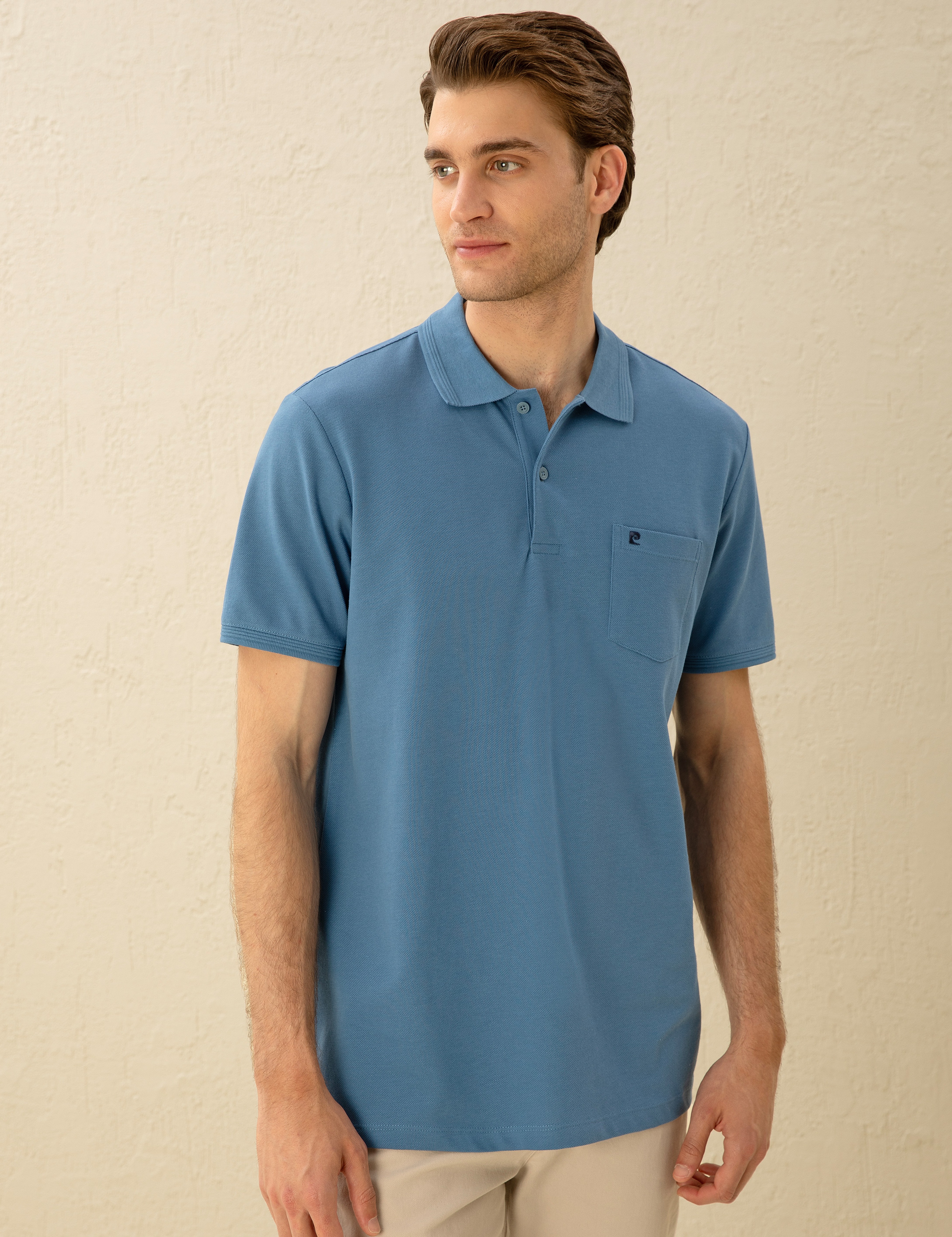 Koyu Mavi Regular Fit %100 Pamuk Cepli Düğmeli Polo Yaka Basic Tişört - Image 3