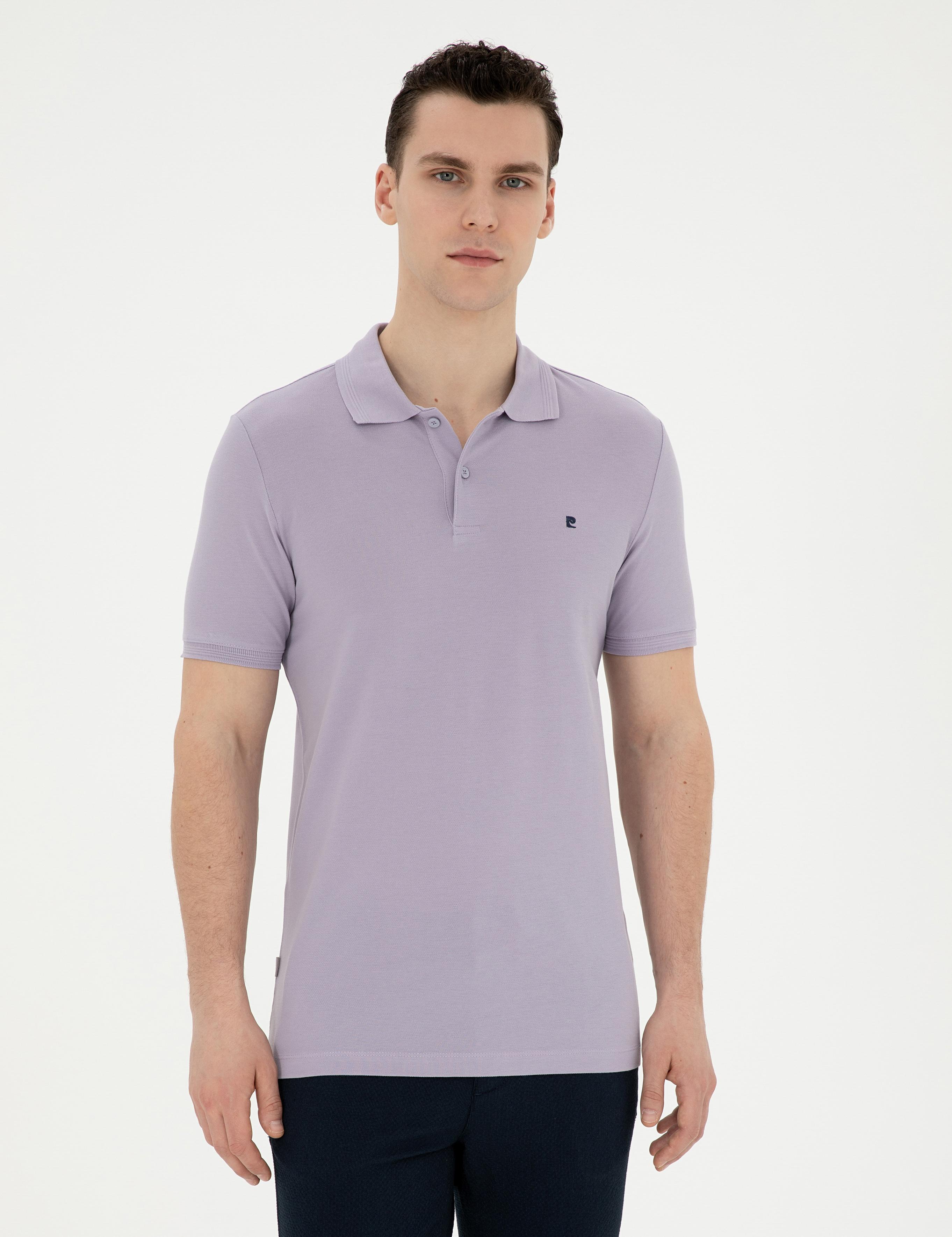Lila Slim Fit %100 Pamuk Polo Yaka Basic Tişört