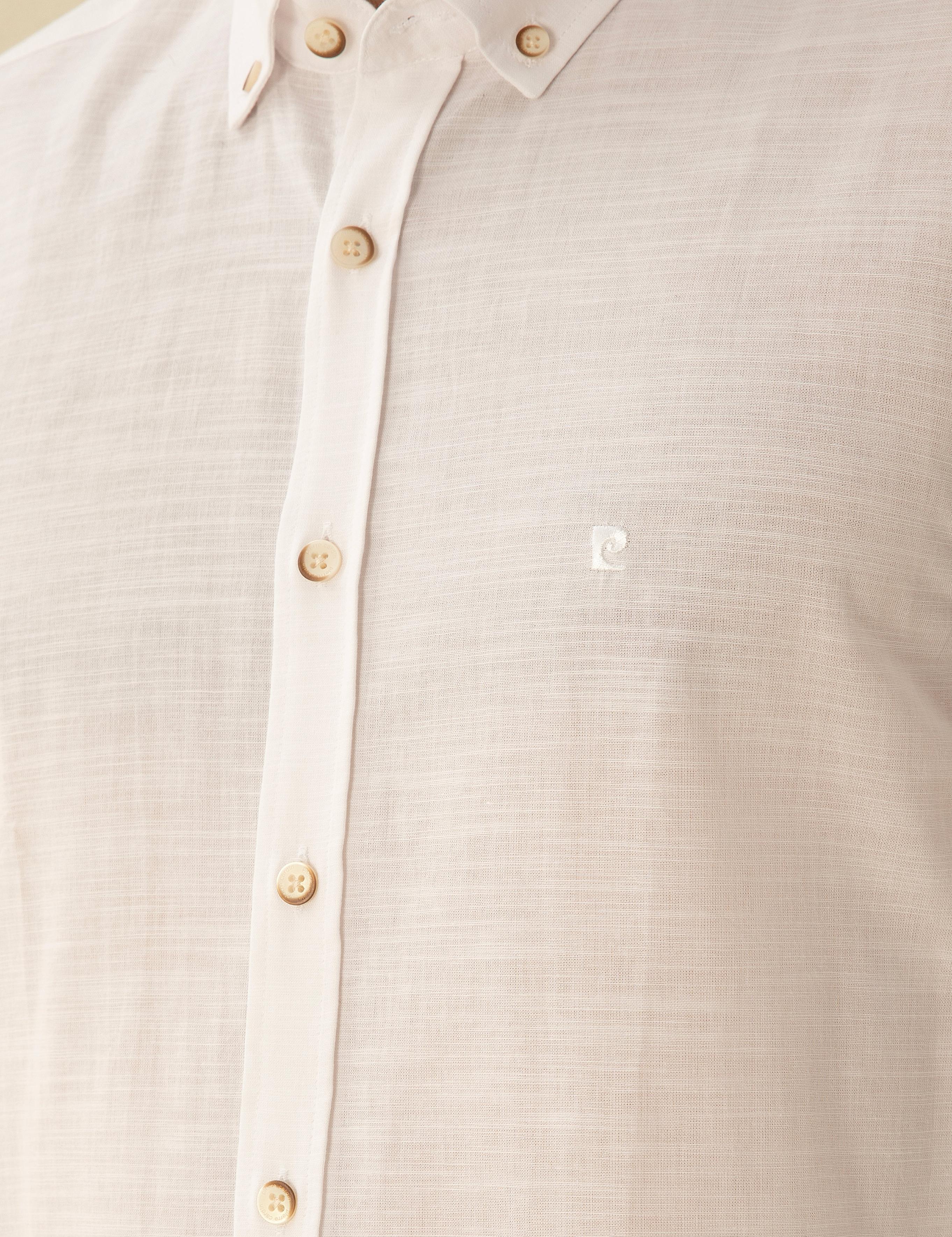 Beyaz Slim Fit Keten Görünümlü Gömlek