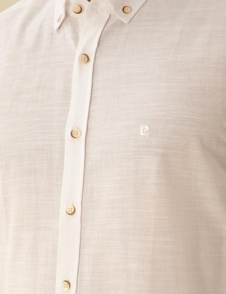 Beyaz Slim Fit Keten Görünümlü Gömlek - 50252491056