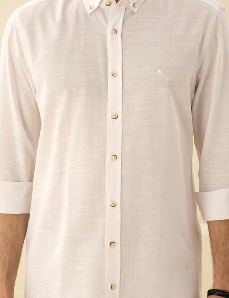 Beyaz Slim Fit Keten Görünümlü Gömlek - 50252491056