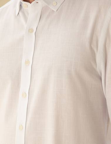 Beyaz Slim Fit Keten Görünümlü Gömlek