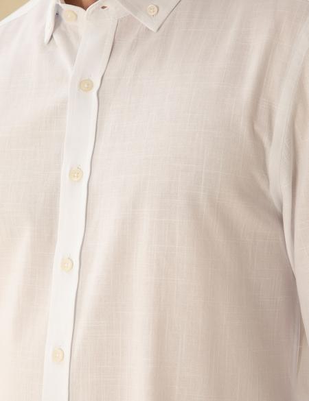 Beyaz Slim Fit Keten Görünümlü Gömlek - 50272221024