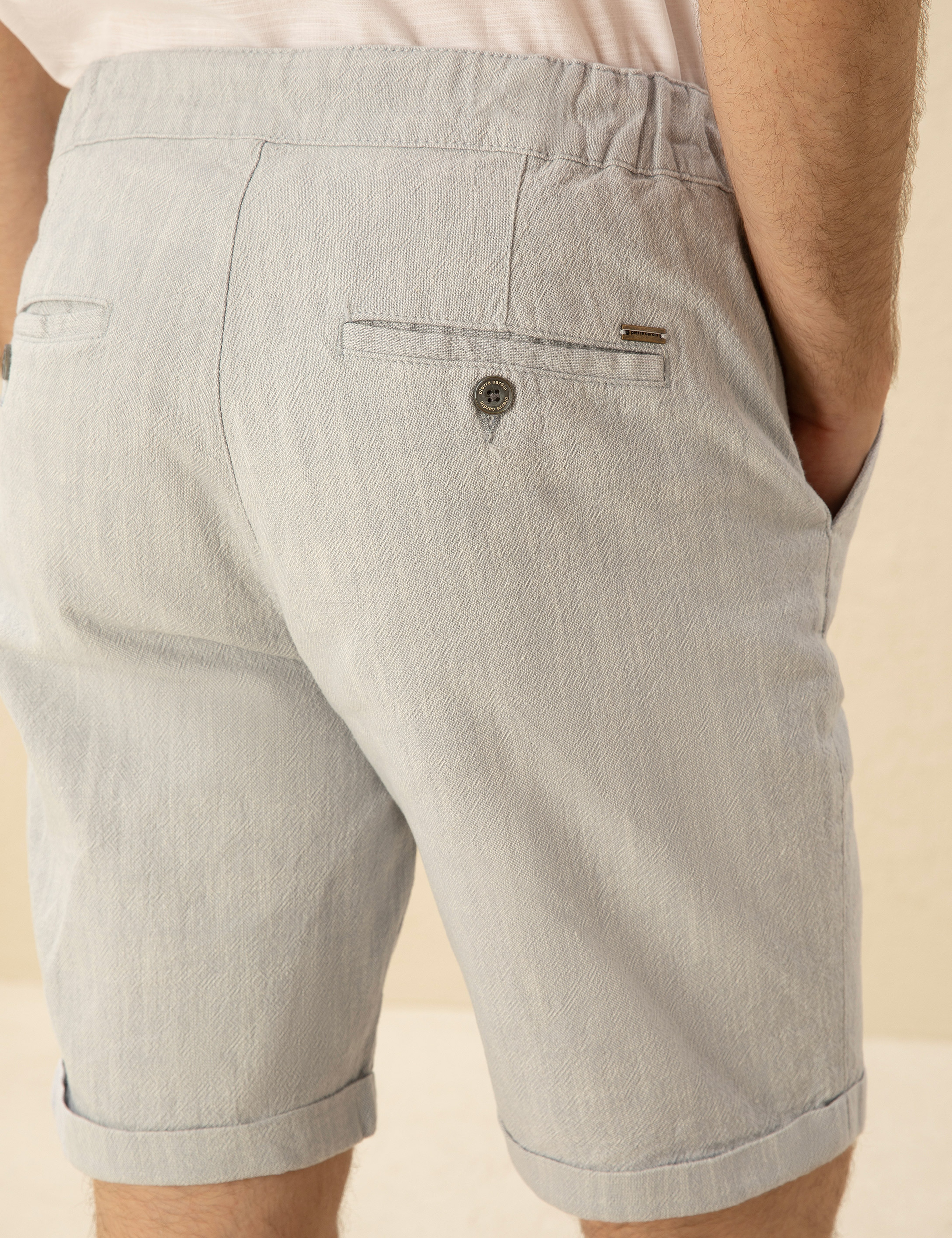 Açık Mavi Slim Fit Beli Lastikli Bermuda Şort - Image 6