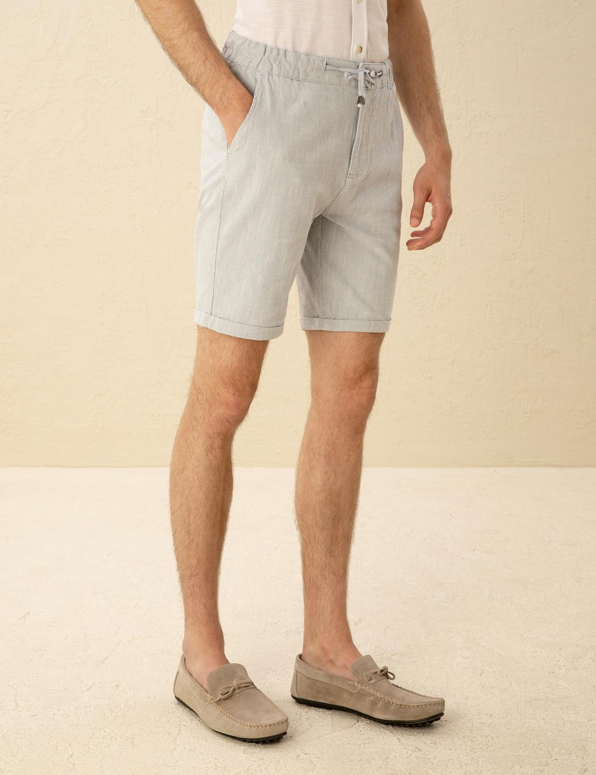 Açık Mavi Slim Fit Beli Lastikli Bermuda Şort - 50270741002