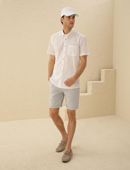 Açık Mavi Slim Fit Beli Lastikli Bermuda Şort - 50270741002