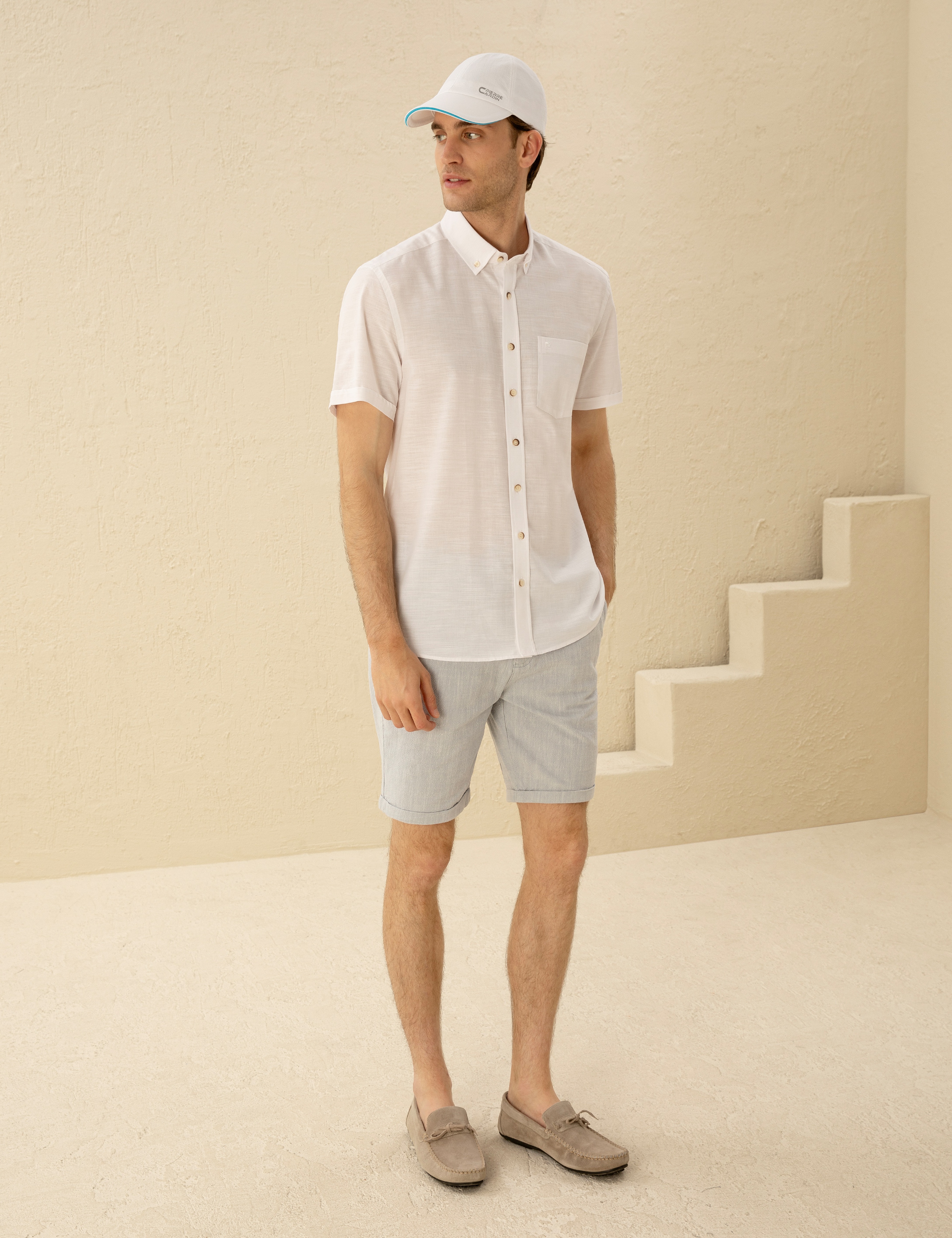 Açık Mavi Slim Fit Beli Lastikli Bermuda Şort - Image 3