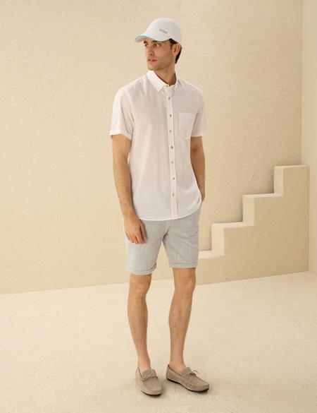 Açık Mavi Slim Fit Beli Lastikli Bermuda Şort - 50270741002