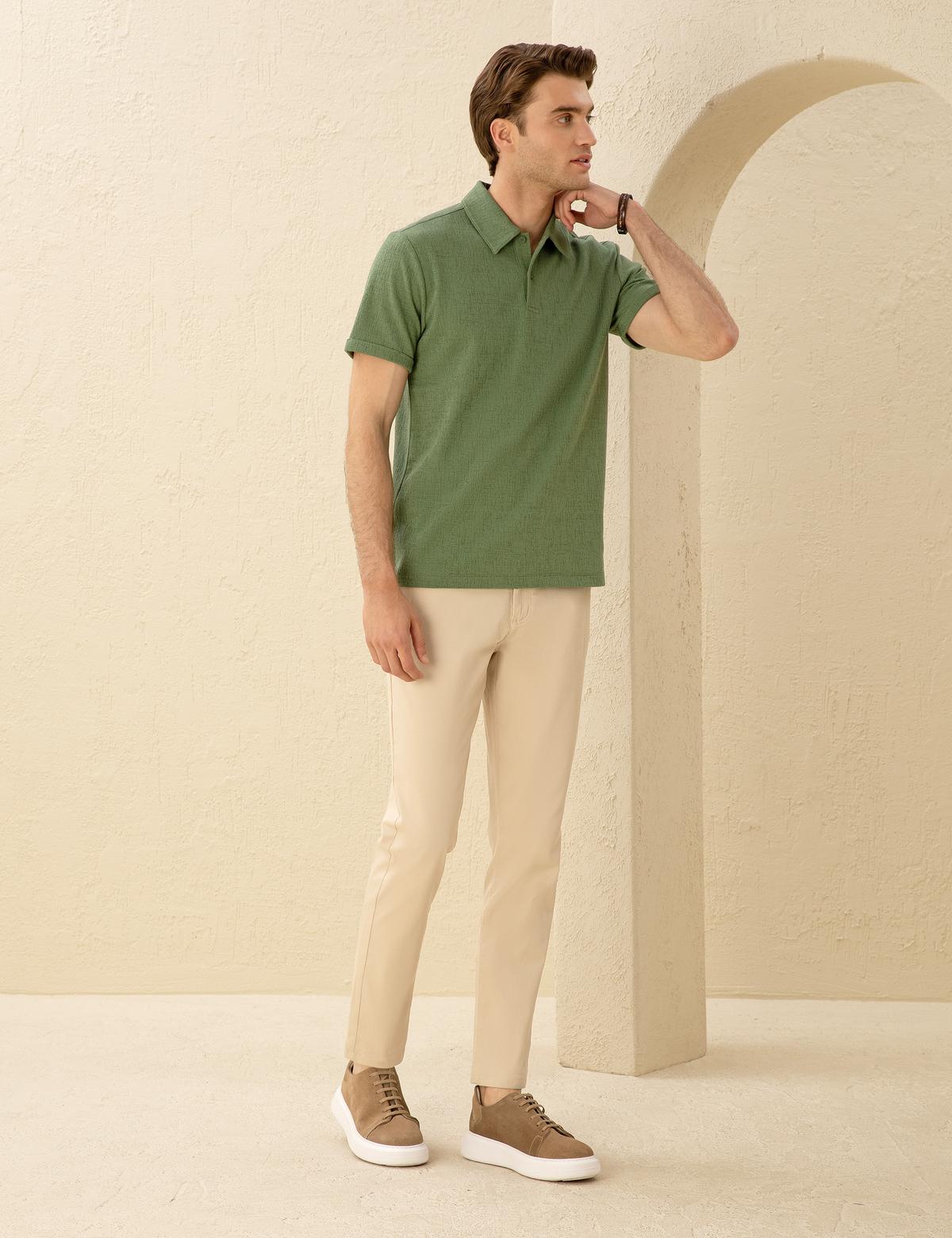 Bej Armürlü Slim Fit Chino Pantolon - 50271283245