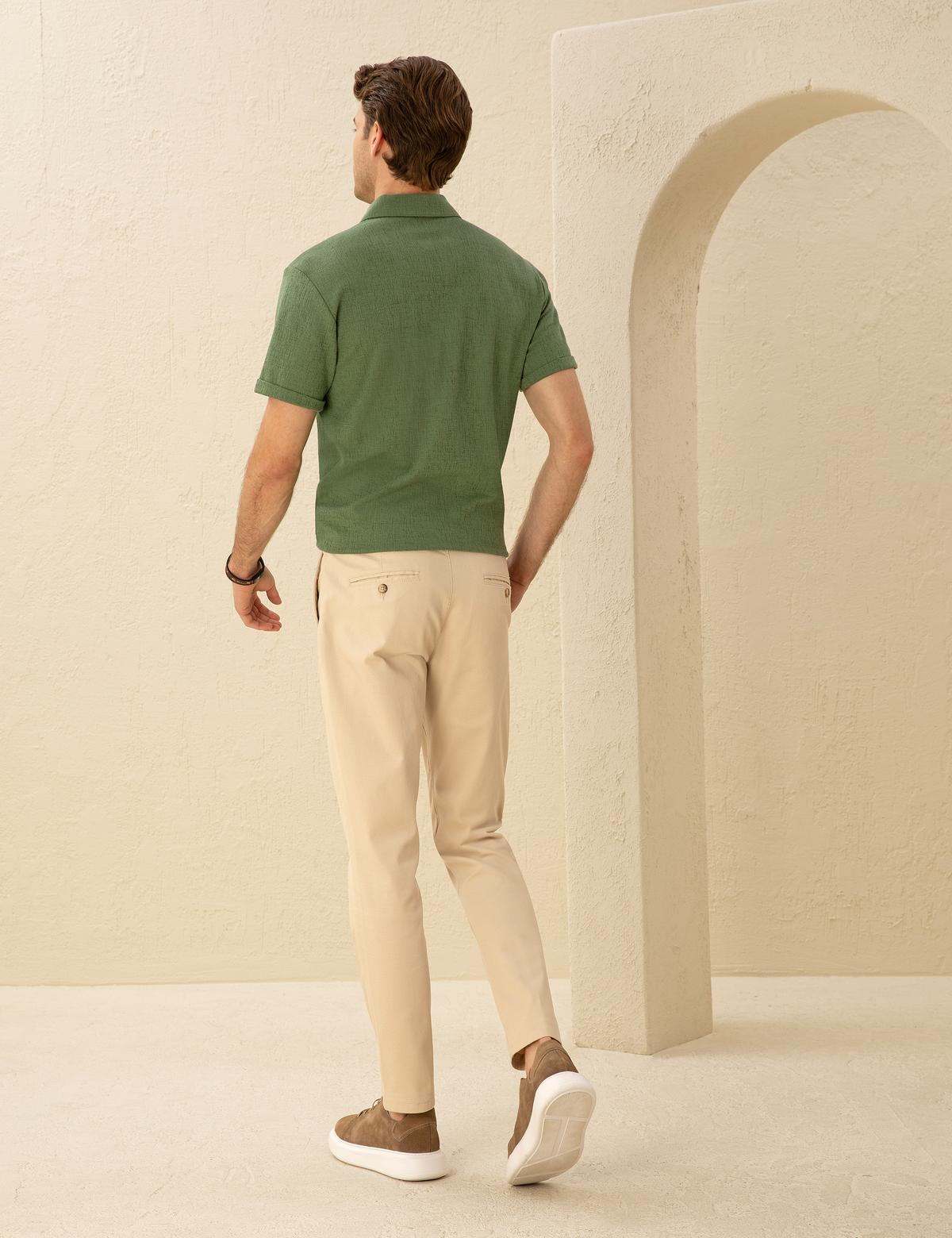 Bej Armürlü Slim Fit Chino Pantolon - 50271283245