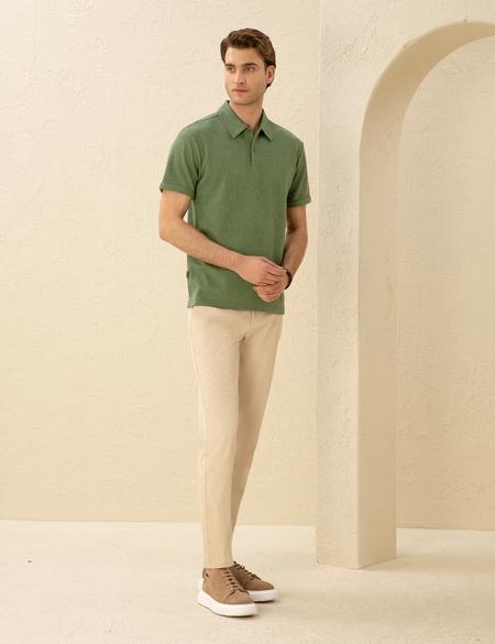 Bej Armürlü Slim Fit Chino Pantolon - 50271283245