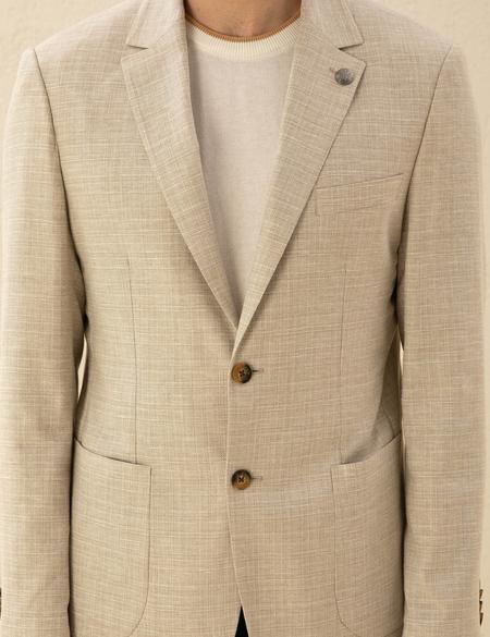 Bej Slim Fit Keten Karışımlı Blazer Ceket - 50277318137
