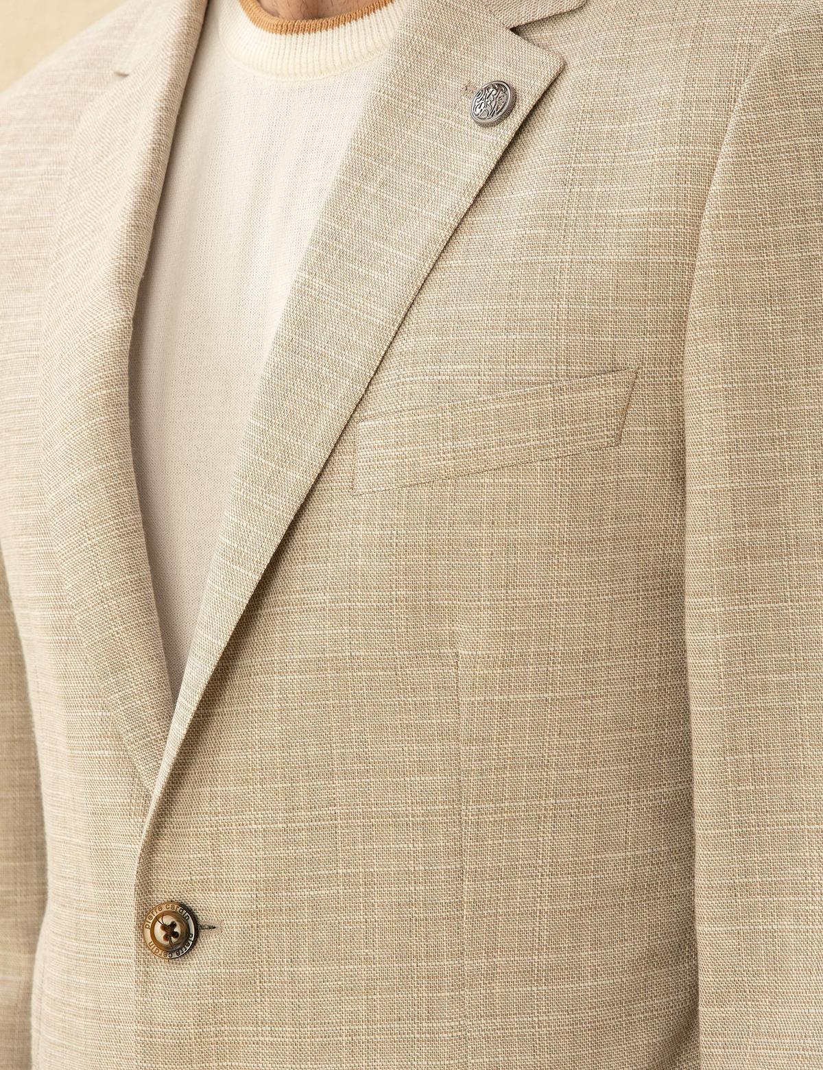 Bej Slim Fit Keten Karışımlı Blazer Ceket - 50277318137